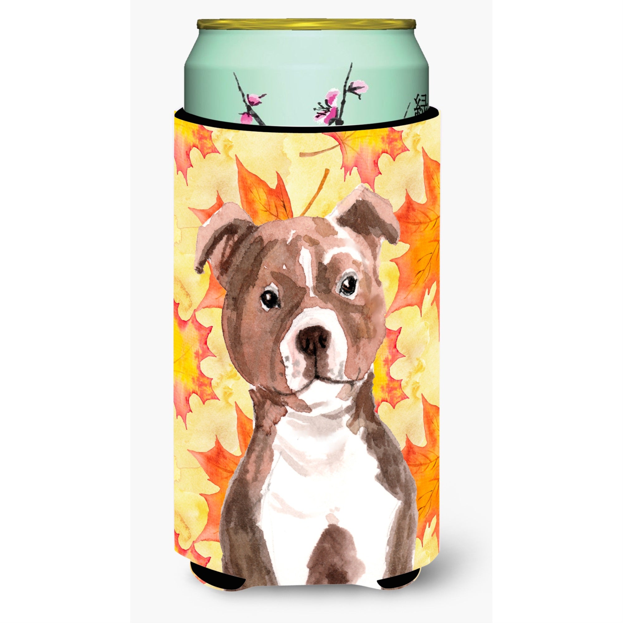 Caroline'S Treasures Red Staffie Bull Terrier Fall Decorative Can Hugger, Tall, Multicolor