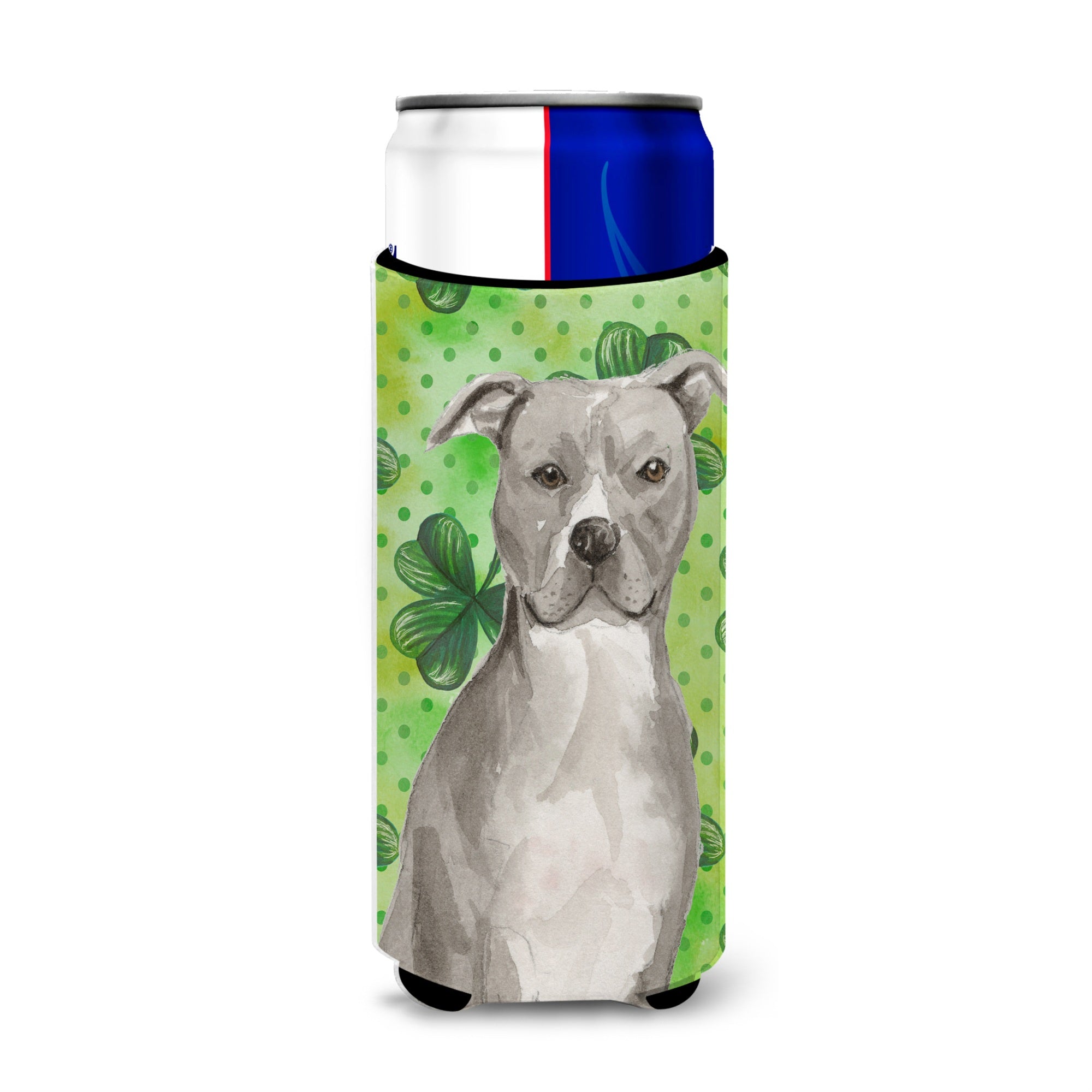 Caroline'S Treasures Staffordshire Bull Terrier St. Patrick'S Decorative Can Hugger, Slim, Multicolor