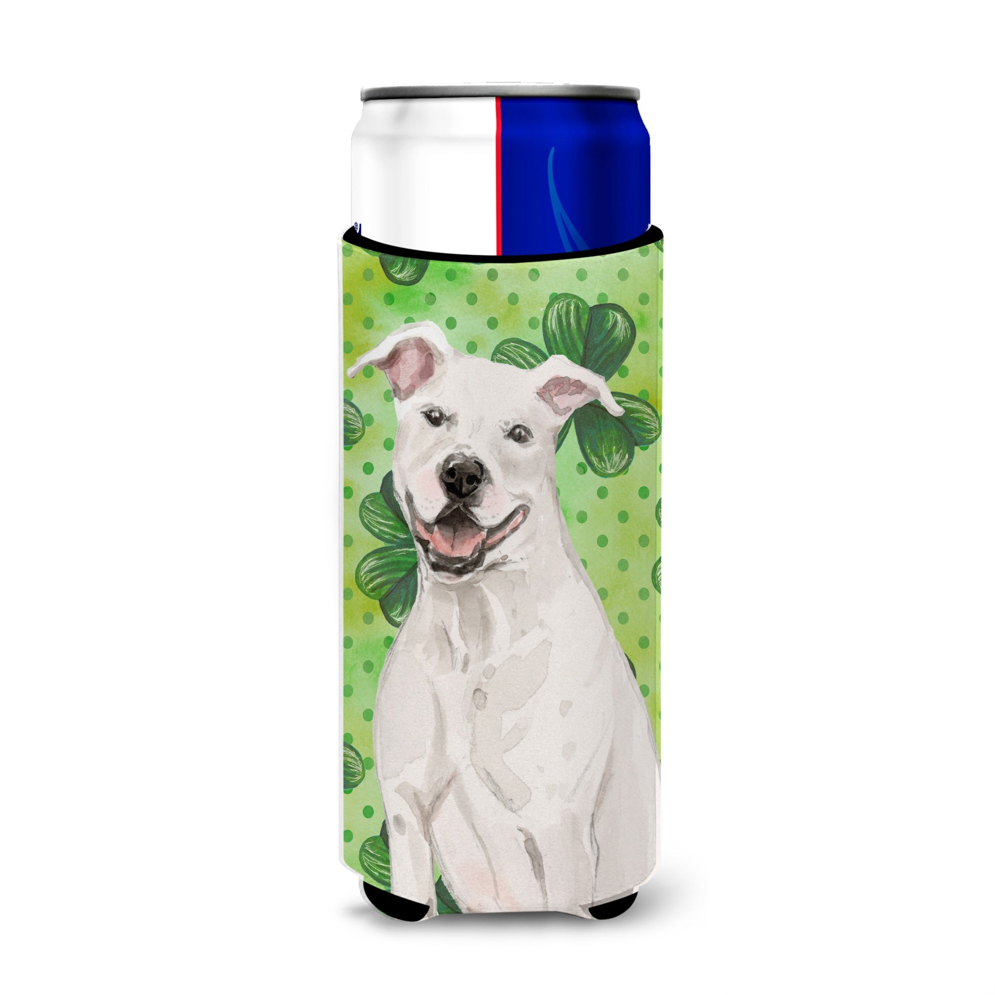 Caroline'S Treasures White Staffie Bull Terrier St. Patrick'S Decorative Can Hugger, Slim, Multicolor
