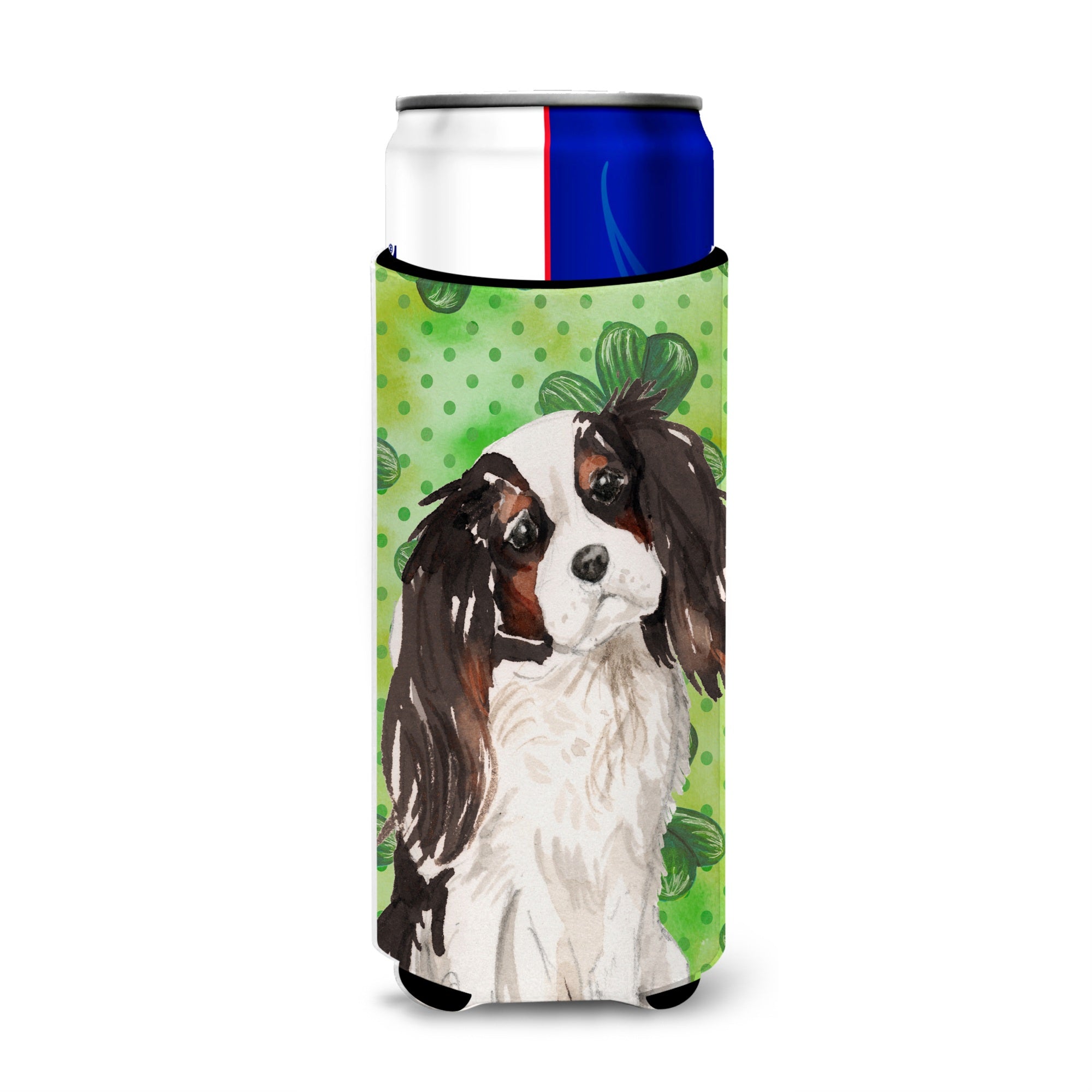 Caroline'S Treasures Tricolor Cavalier Spaniel St. Patrick'S Decorative Can Hugger, Slim, Multicolor