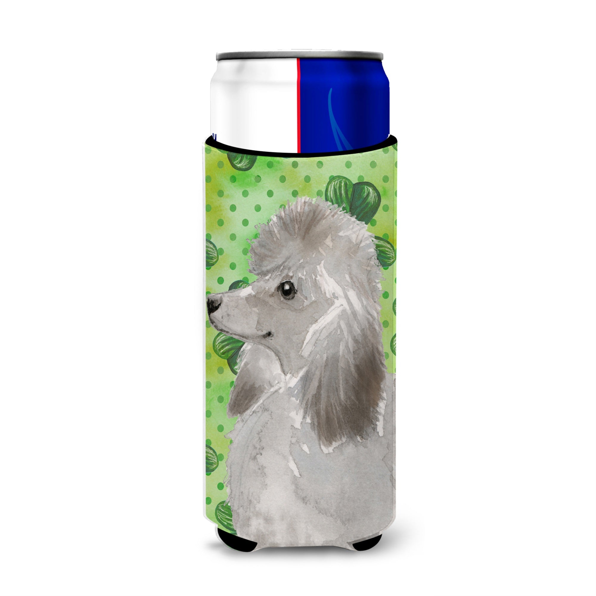 Caroline'S Treasures Grey Standard Poodle St. Patrick'S Decorative Can Hugger, Slim, Multicolor