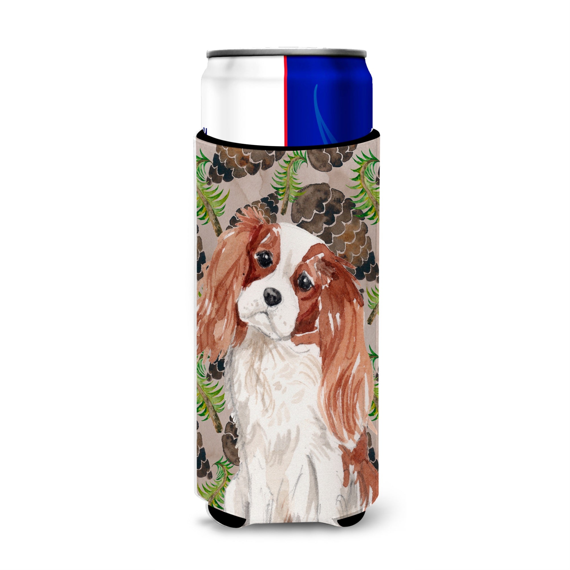 Caroline'S Treasures Blenheim Cavalier Spaniel Pine Cones Decorative Can Hugger, Slim, Multicolor