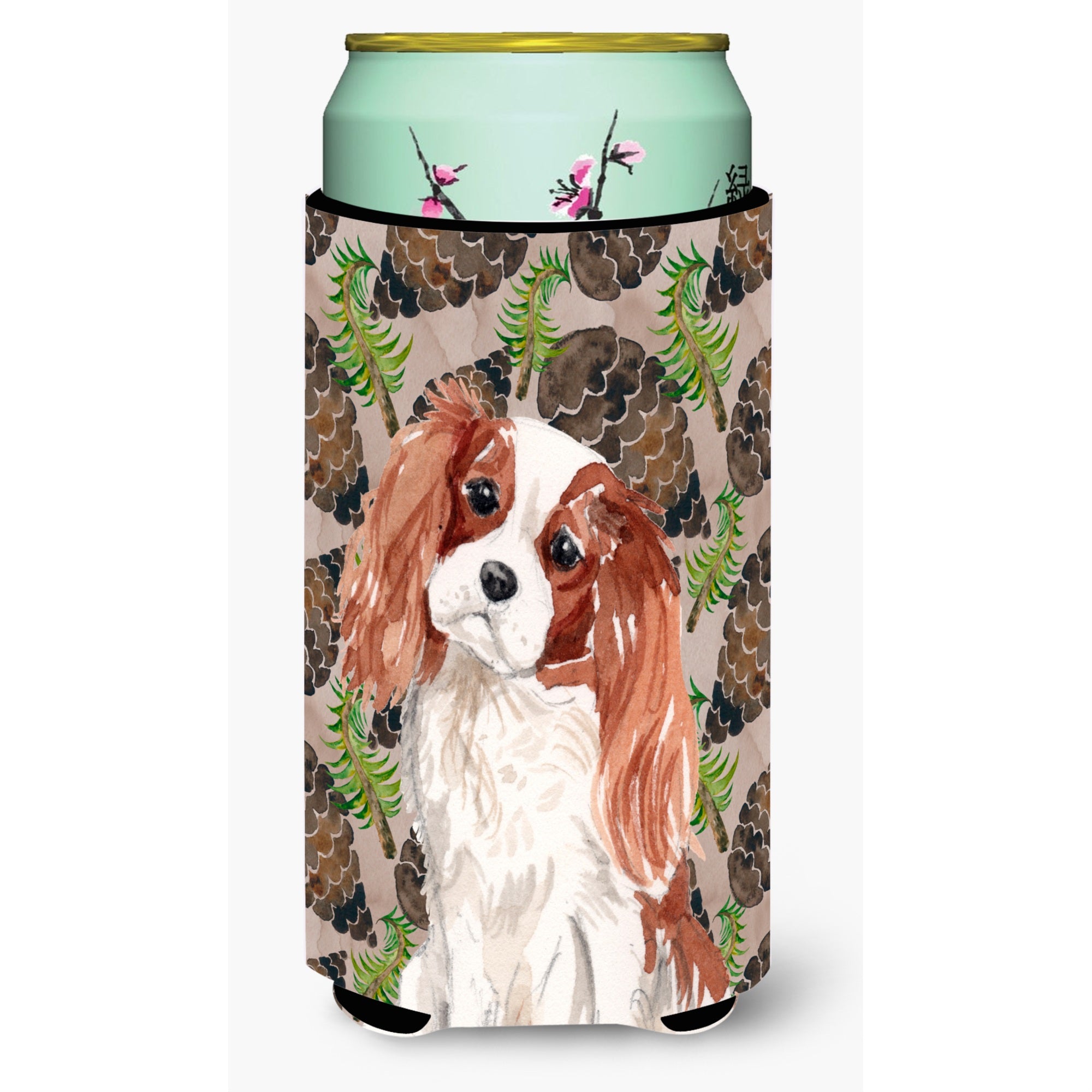Caroline'S Treasures Blenheim Cavalier Spaniel Pine Cones Decorative Can Hugger, Tall, Multicolor