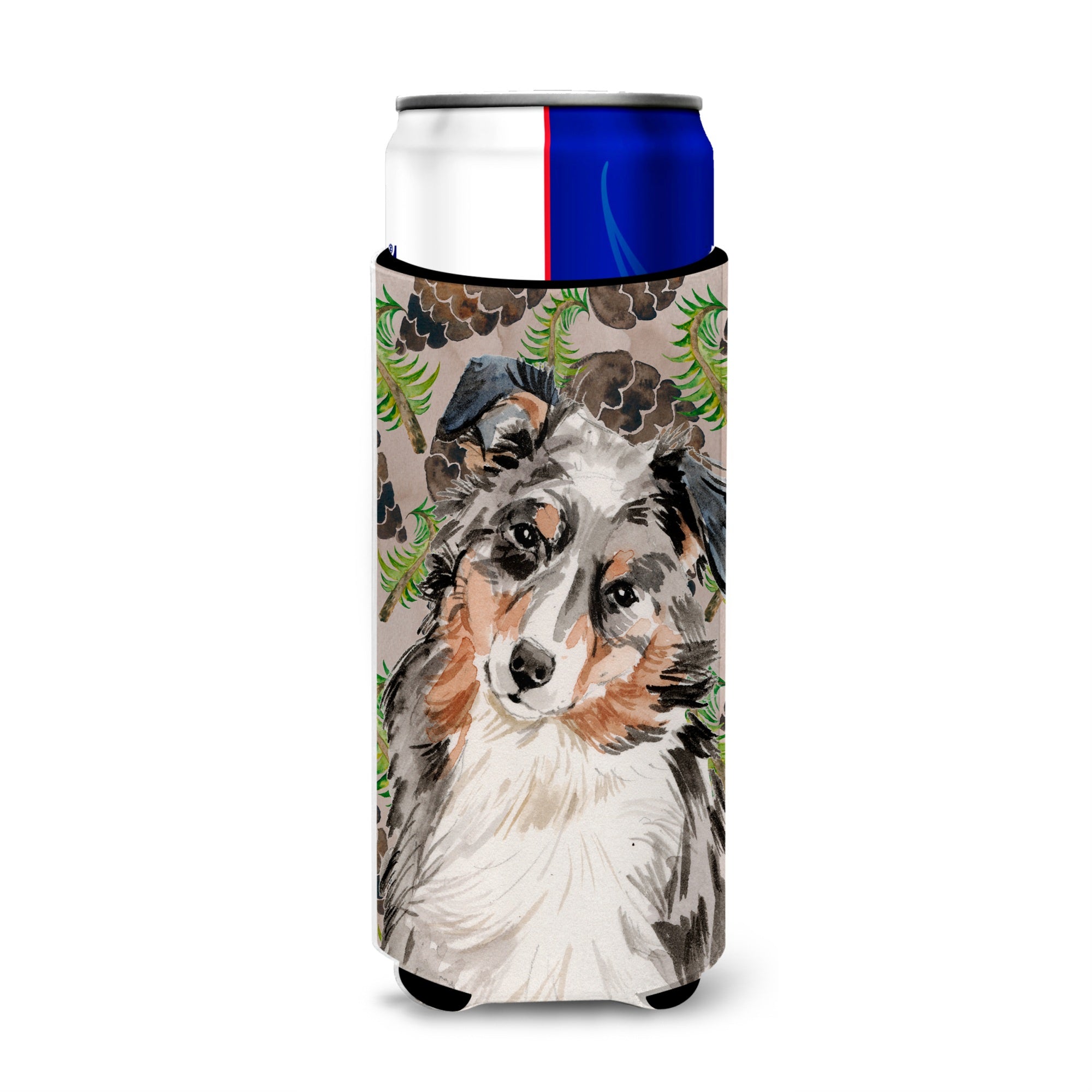 Caroline'S Treasures Australian Shepherd Pine Cones Decorative Can Hugger, Slim, Multicolor