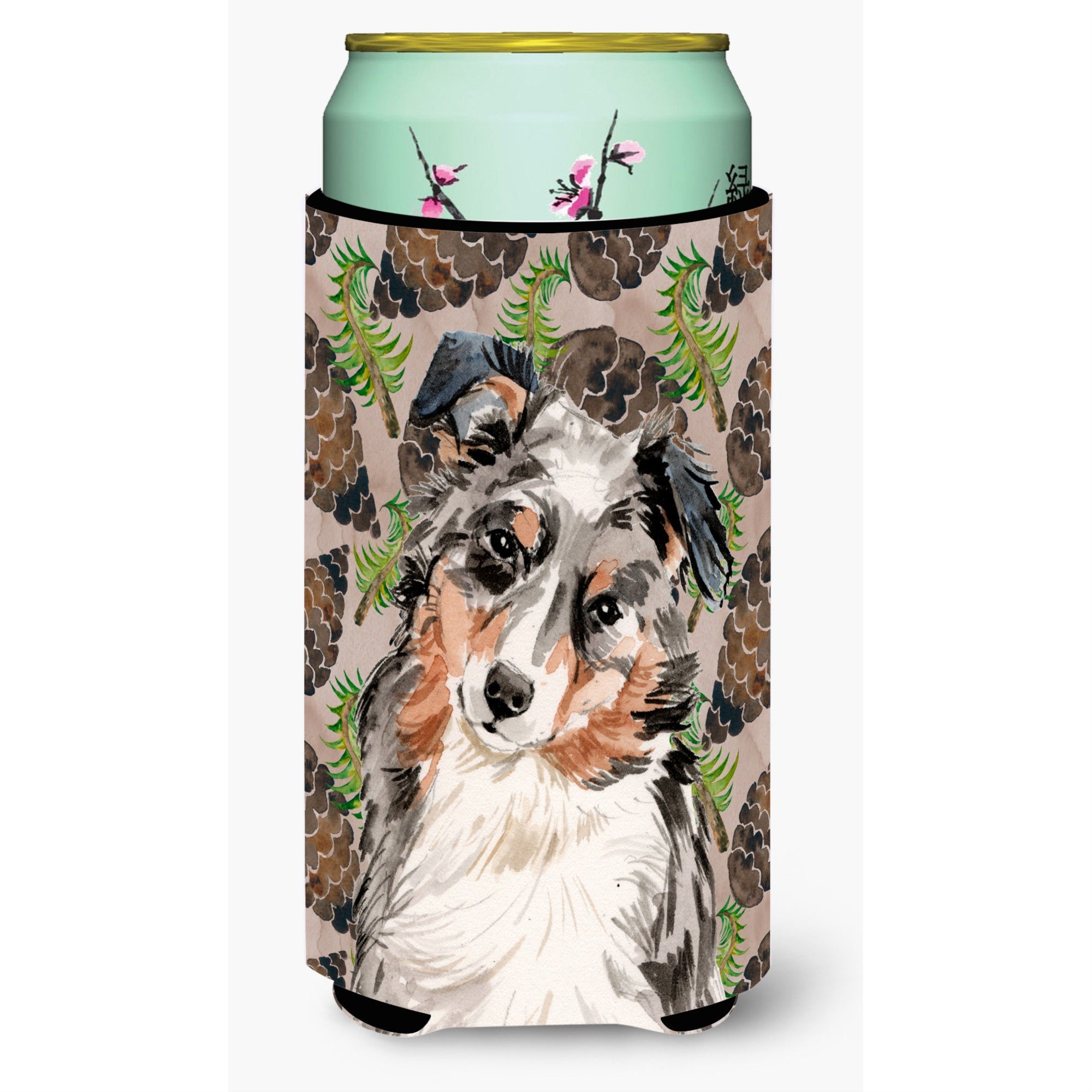 Caroline'S Treasures Australian Shepherd Pine Cones Decorative Can Hugger, Tall, Multicolor
