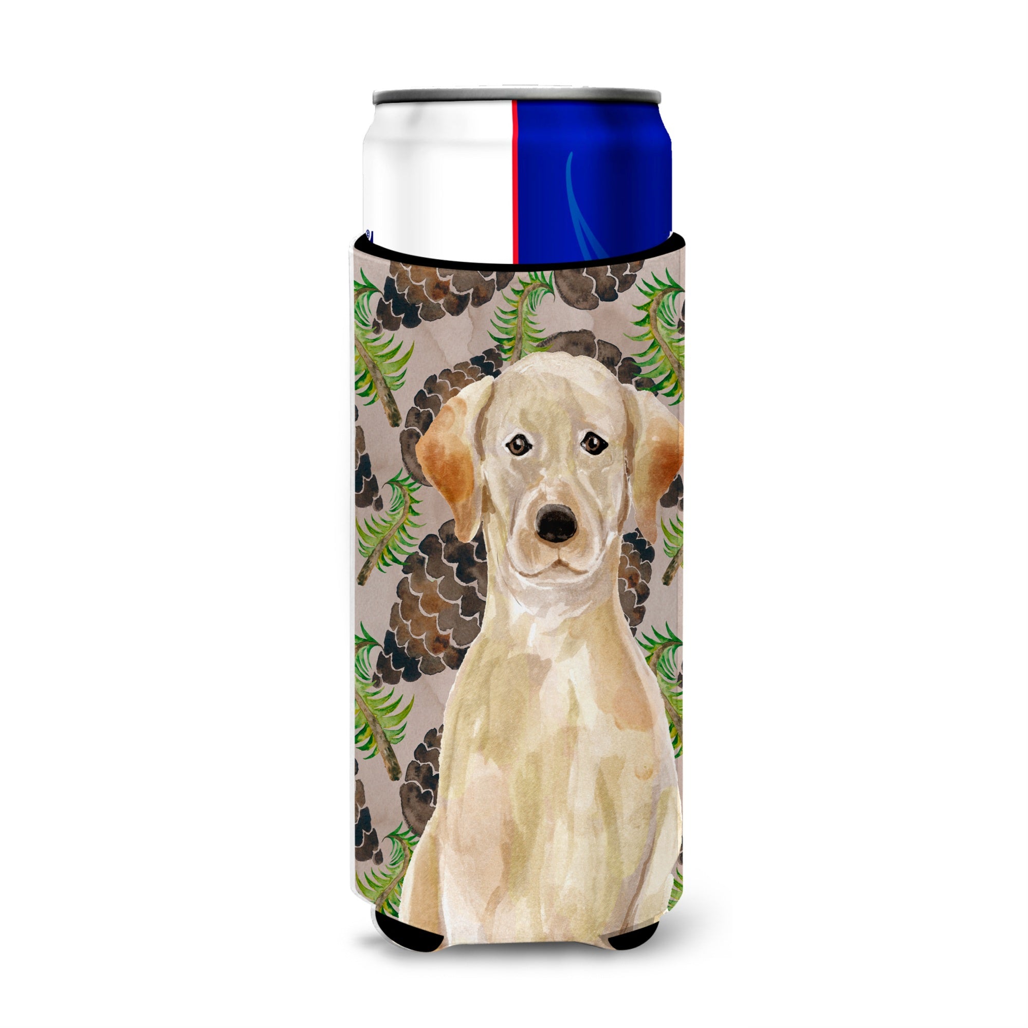 Caroline'S Treasures Yellow Labrador Pine Cones Decorative Can Hugger, Slim, Multicolor