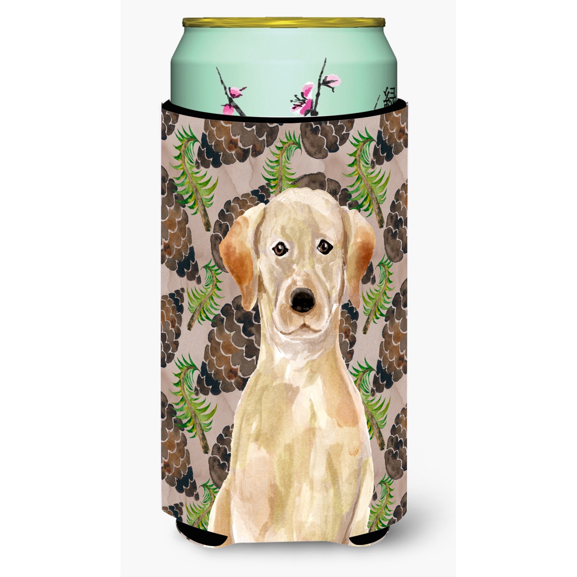 Caroline'S Treasures Yellow Labrador Pine Cones Decorative Can Hugger, Tall, Multicolor