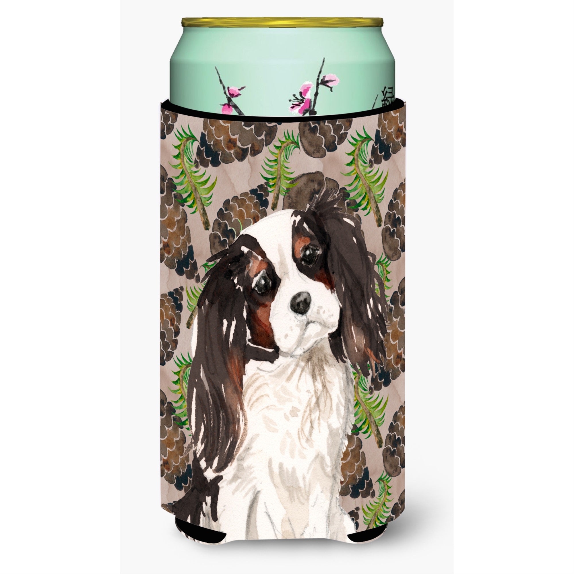 Caroline'S Treasures Tricolor Cavalier Spaniel Pine Cones Decorative Can Hugger, Tall, Multicolor