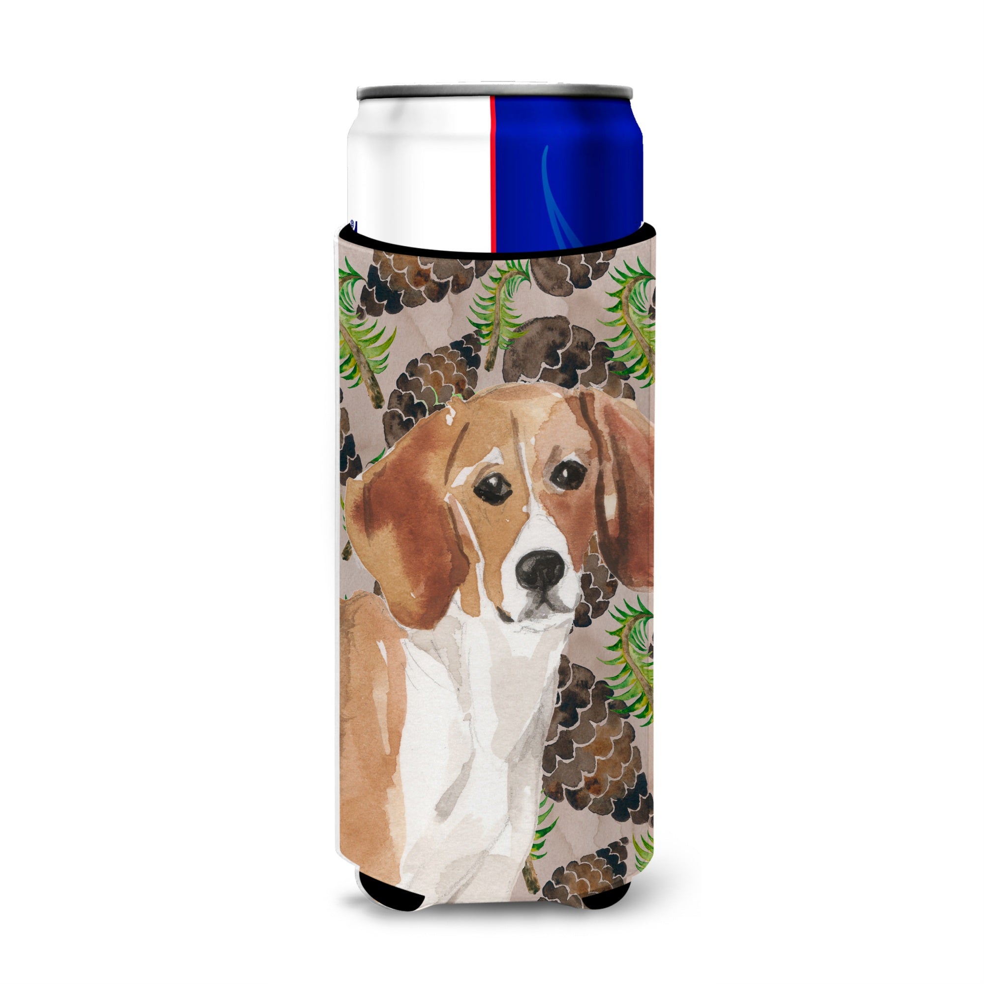 Caroline'S Treasures Beagle Pine Cones Decorative Can Hugger, Slim, Multicolor