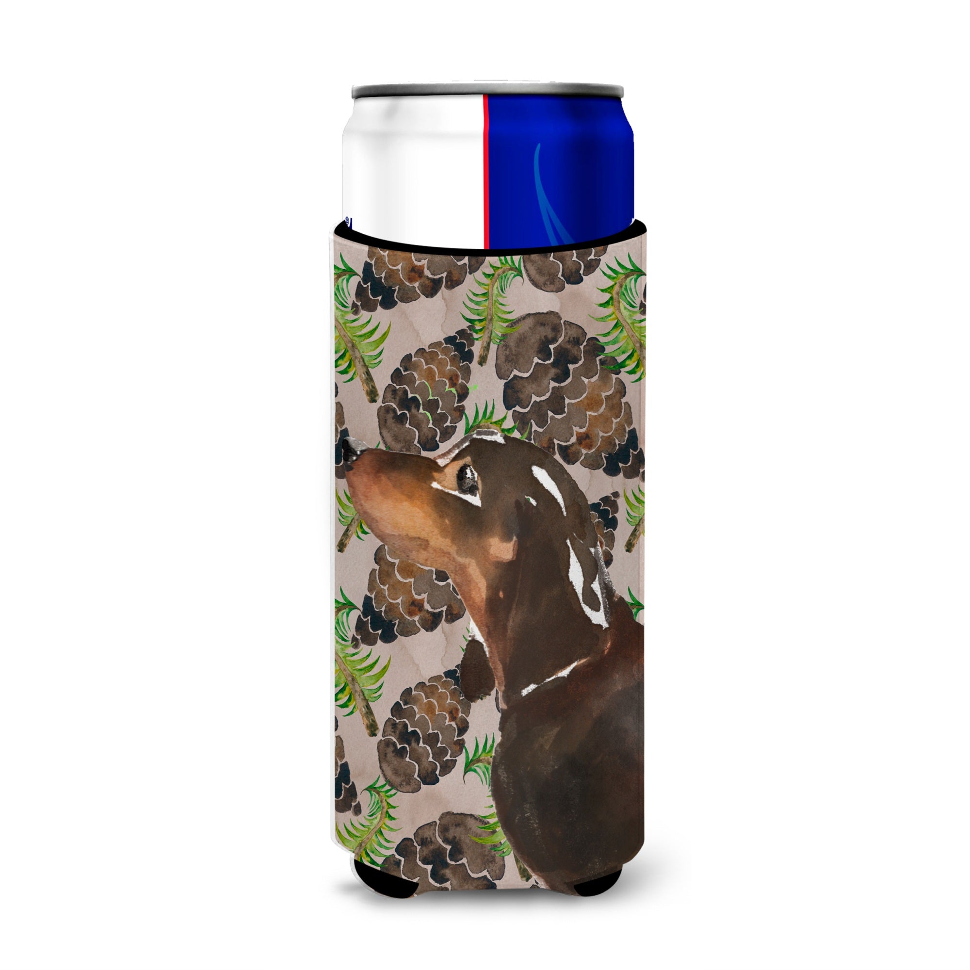 Caroline'S Treasures Black And Tan Dachshund Pine Cones Decorative Can Hugger, Slim, Multicolor