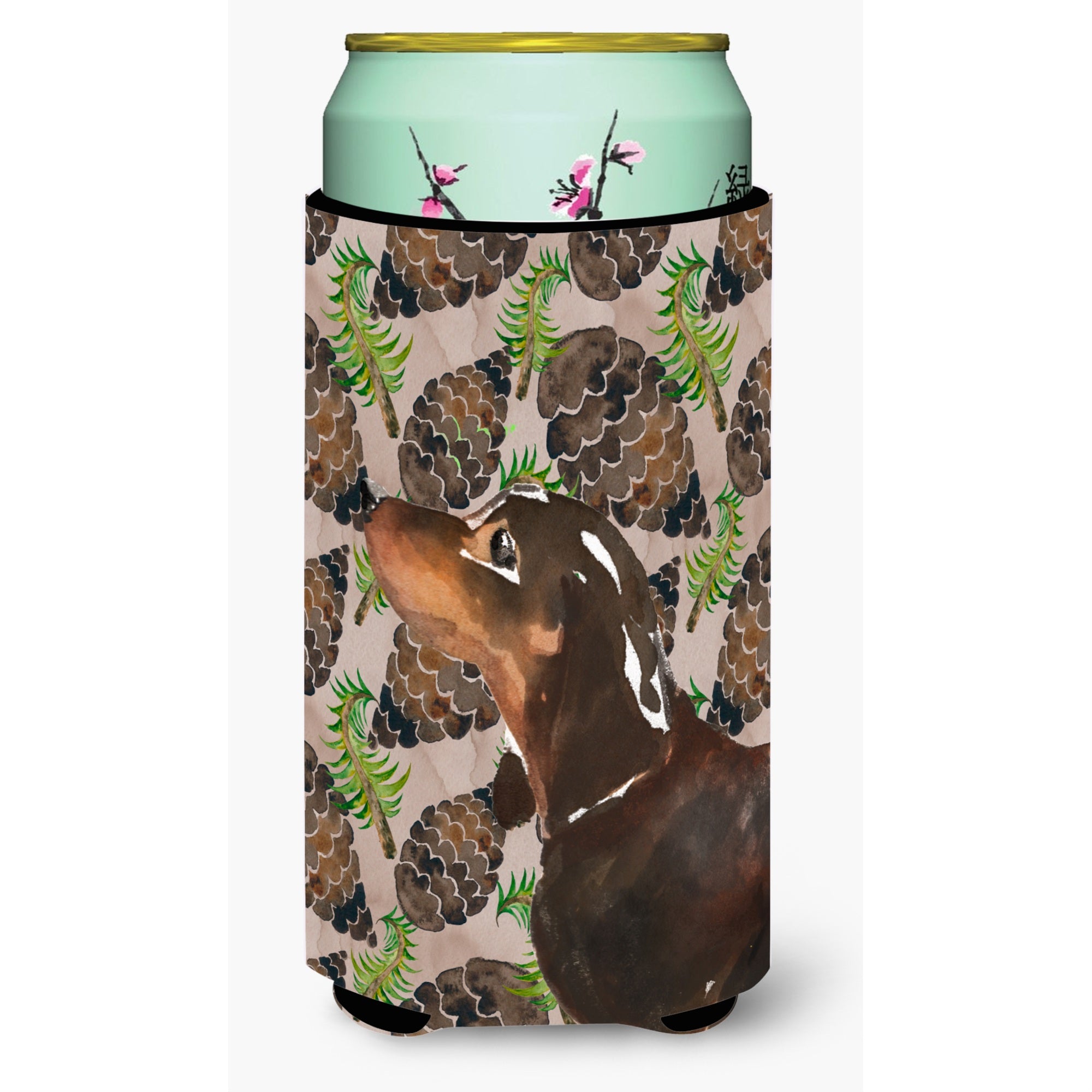 Caroline'S Treasures Black And Tan Dachshund Pine Cones Decorative Can Hugger, Tall, Multicolor