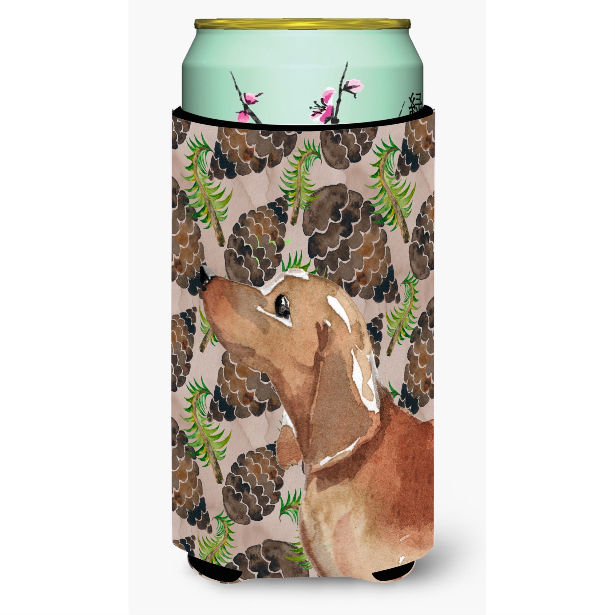 Caroline'S Treasures Red Tan Dachshund Pine Cones Decorative Can Hugger, Tall, Multicolor