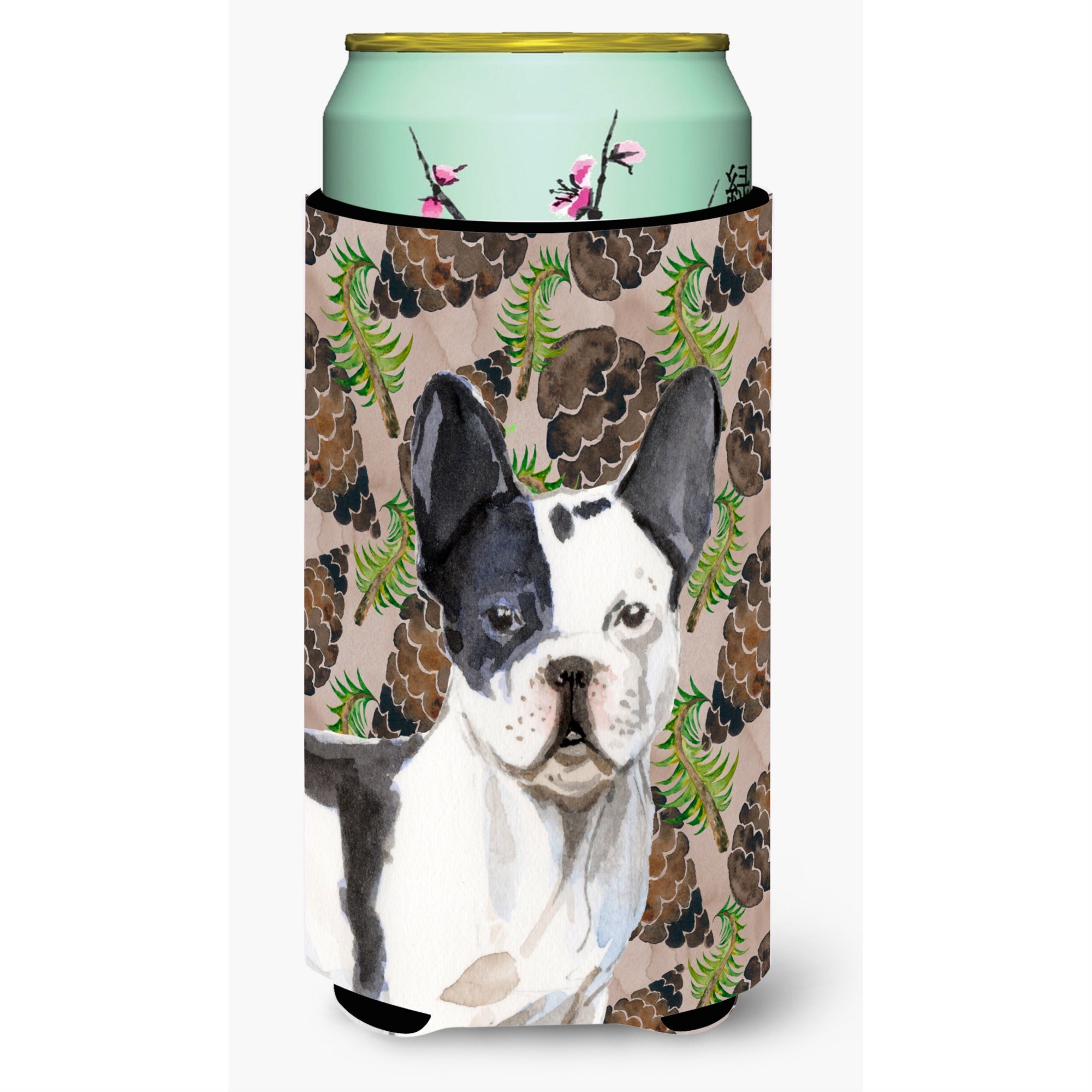 Caroline'S Treasures Black White French Bulldog Pine Cones Decorative Can Hugger, Tall, Multicolor