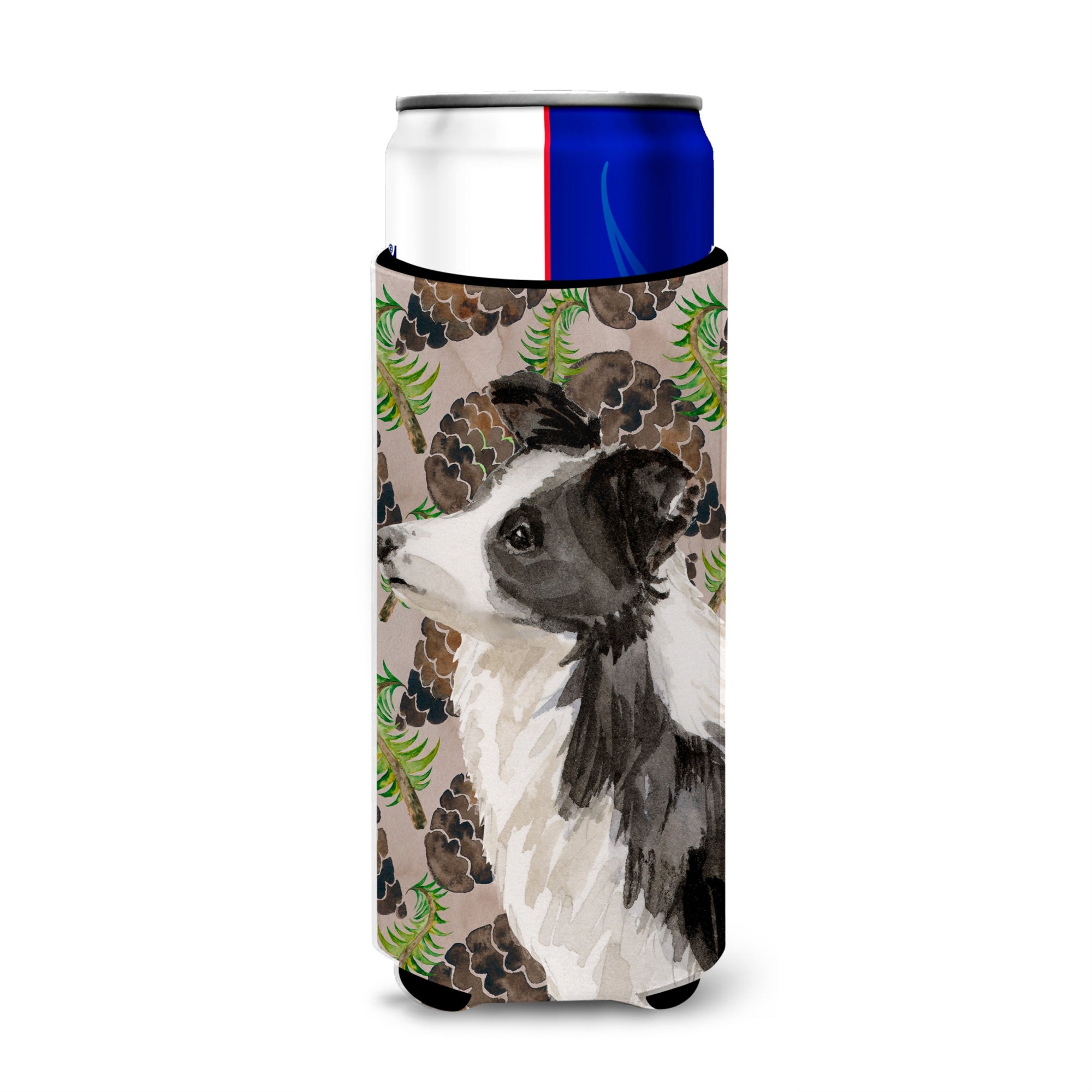 Caroline'S Treasures Border Collie Pine Cones Decorative Can Hugger, Slim, Multicolor
