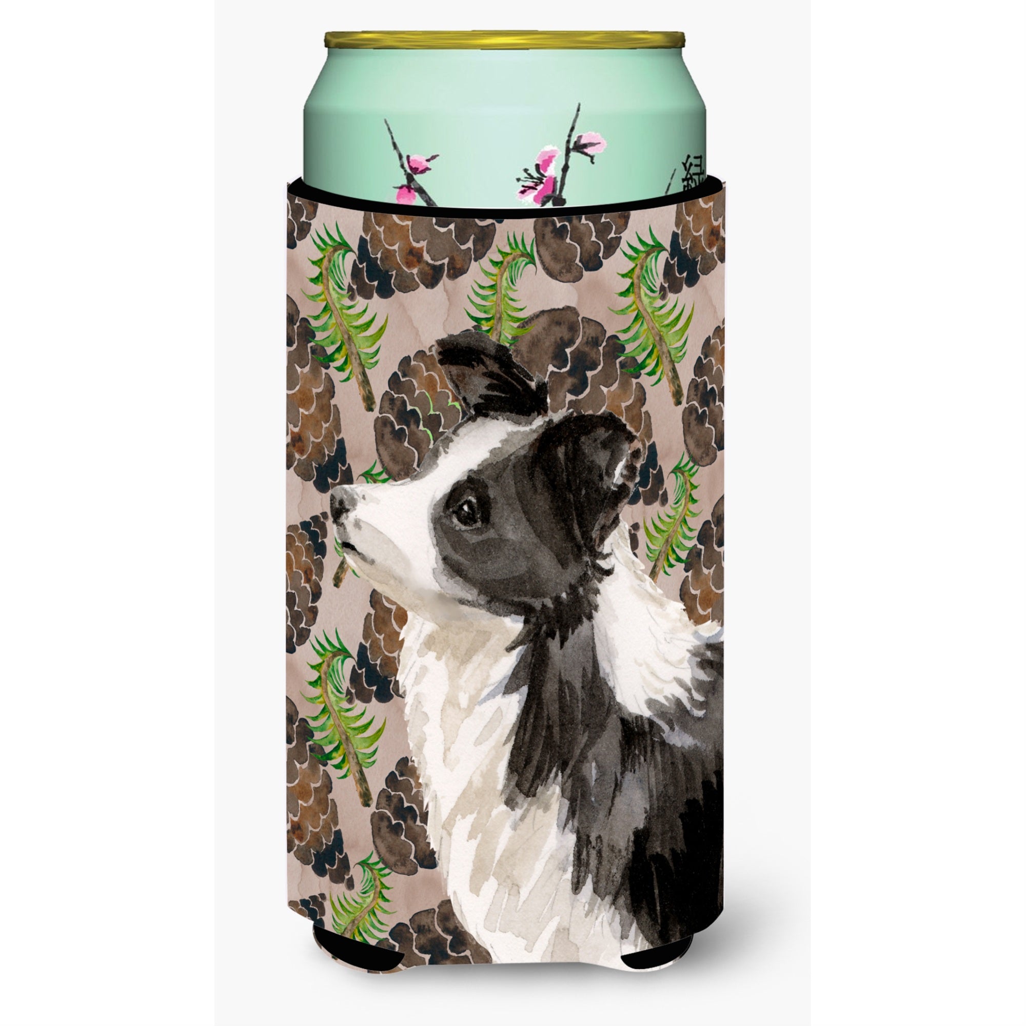 Caroline'S Treasures Border Collie Pine Cones Decorative Can Hugger, Tall, Multicolor