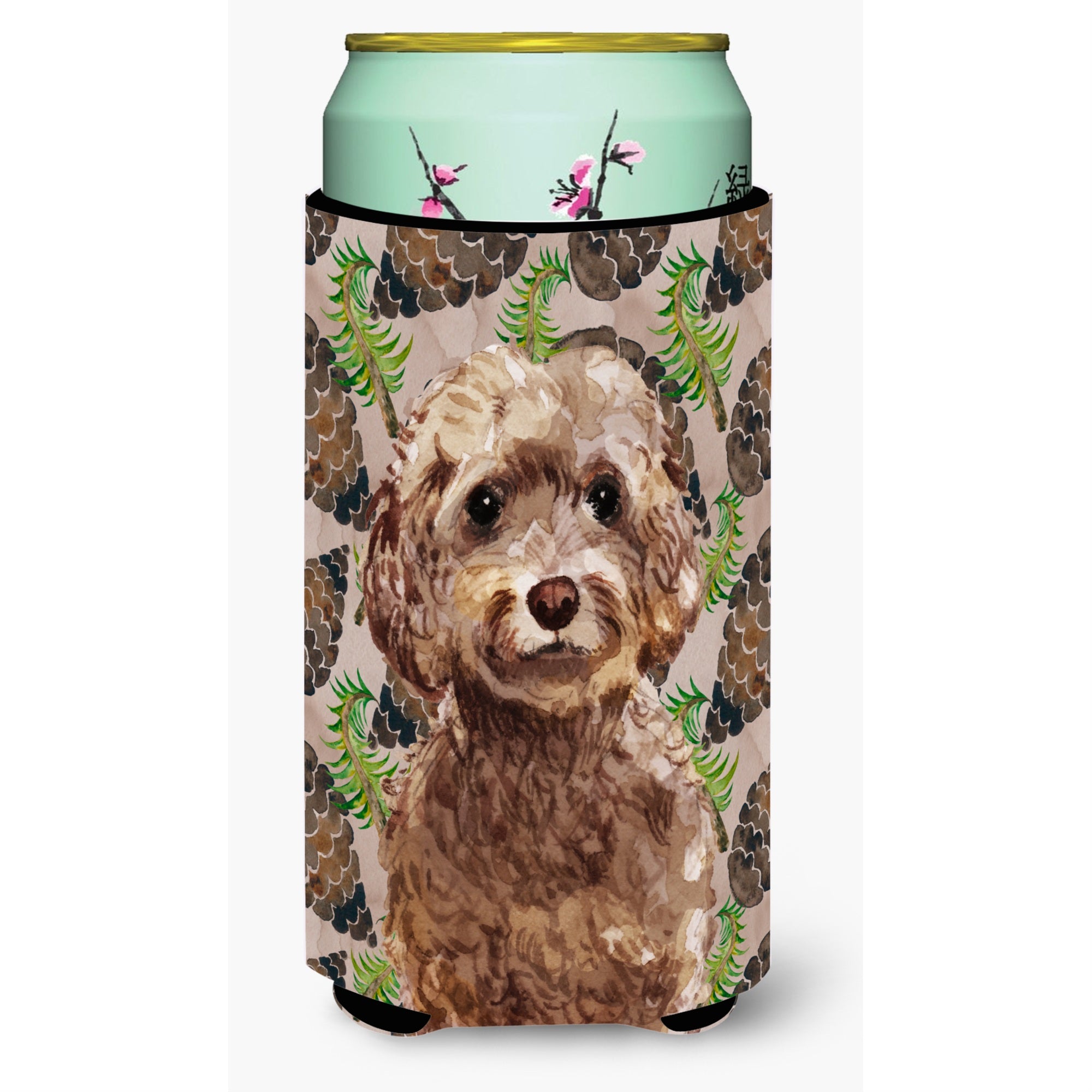 Caroline'S Treasures Brown Cockapoo Pine Cones Decorative Can Hugger, Tall, Multicolor