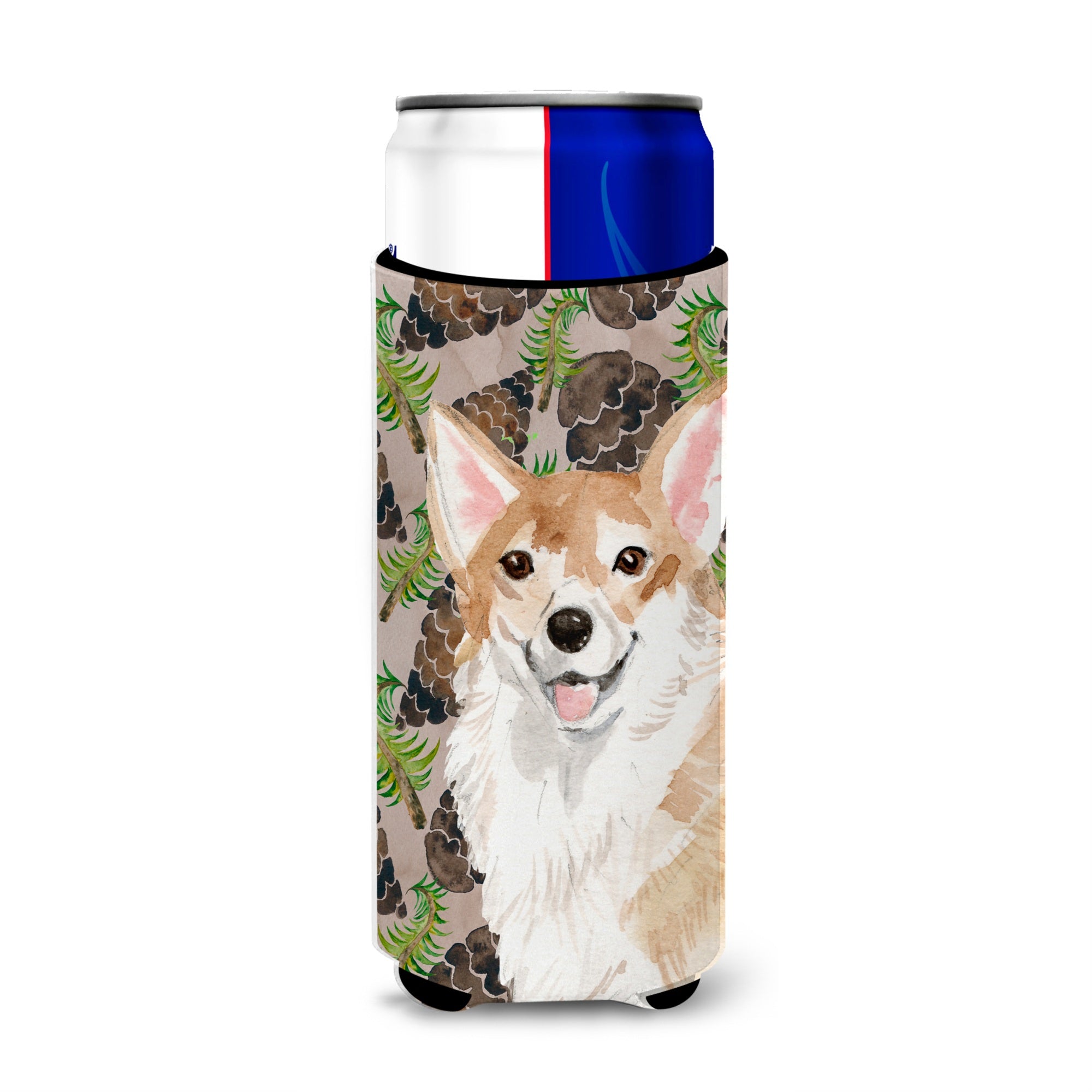 Caroline'S Treasures Corgi Pine Cones Decorative Can Hugger, Slim, Multicolor