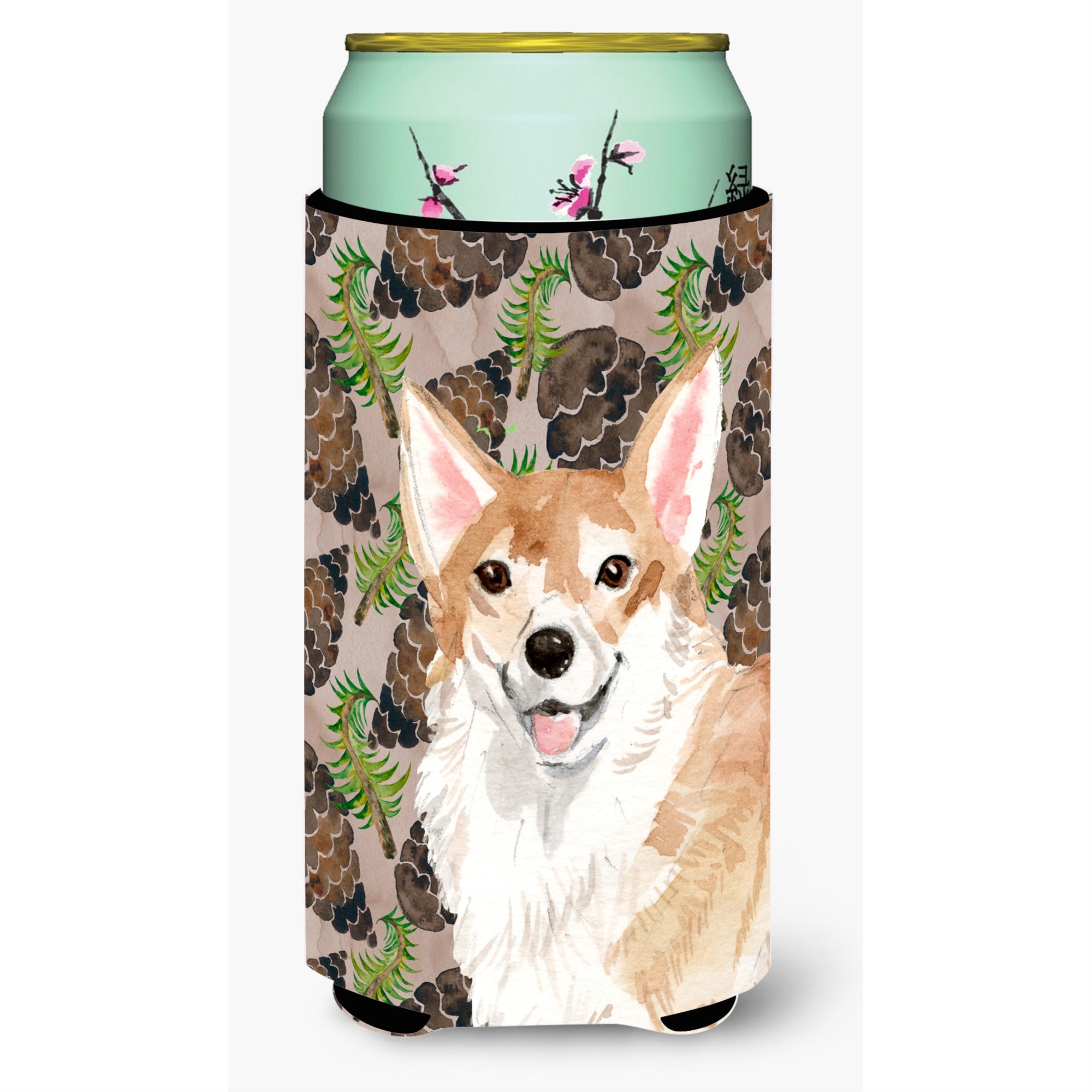 Caroline'S Treasures Corgi Pine Cones Decorative Can Hugger, Tall, Multicolor