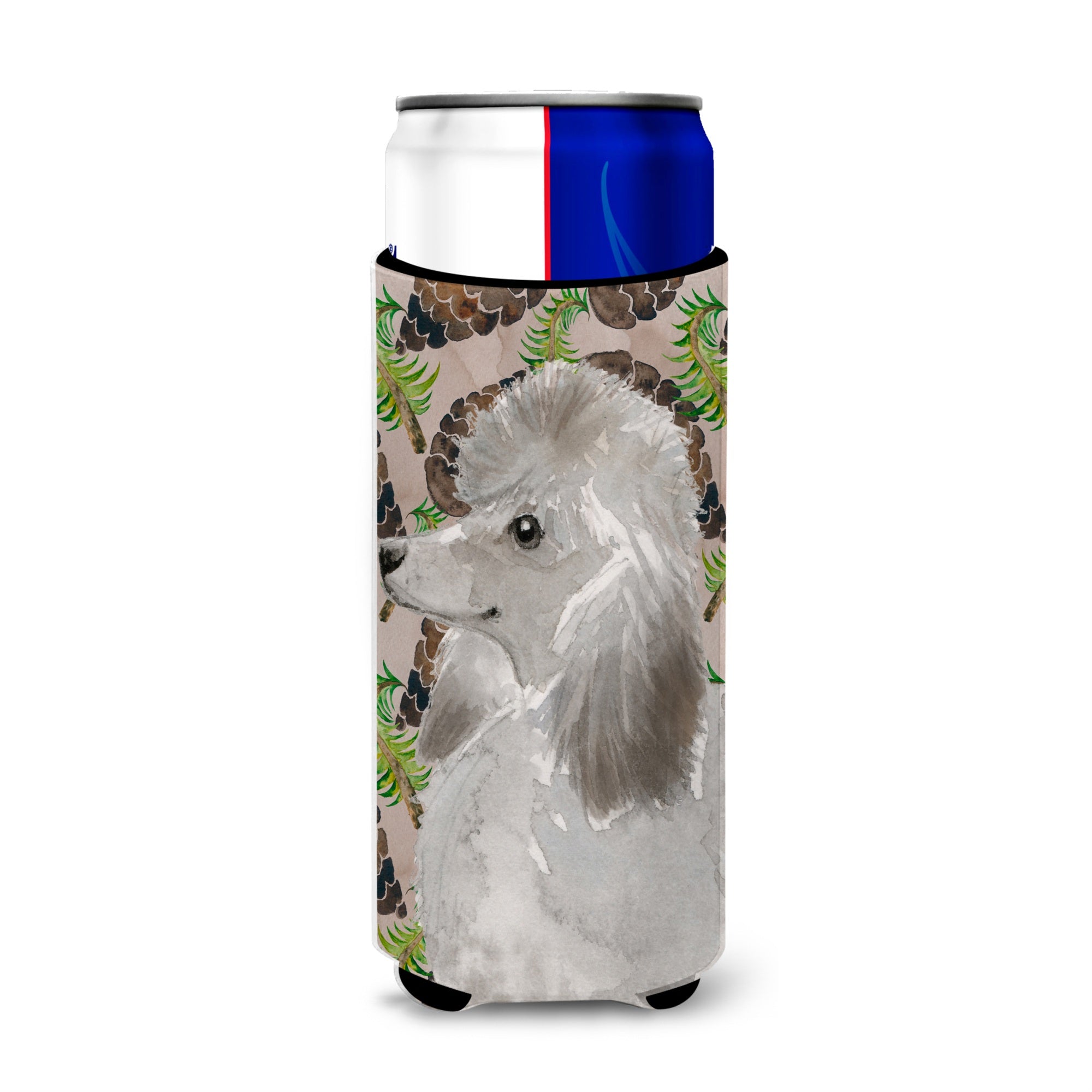 Caroline'S Treasures Grey Standard Poodle Pine Cones Decorative Can Hugger, Slim, Multicolor