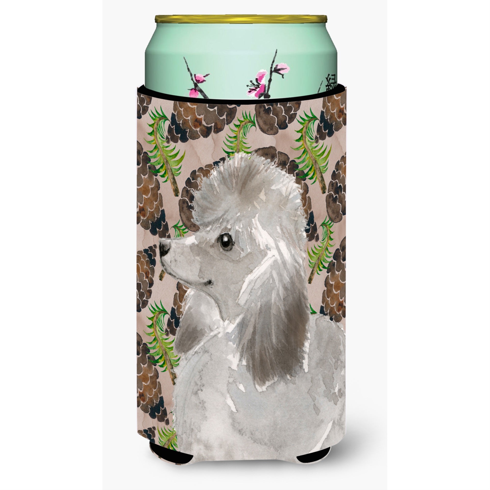 Caroline'S Treasures Grey Standard Poodle Pine Cones Decorative Can Hugger, Tall, Multicolor