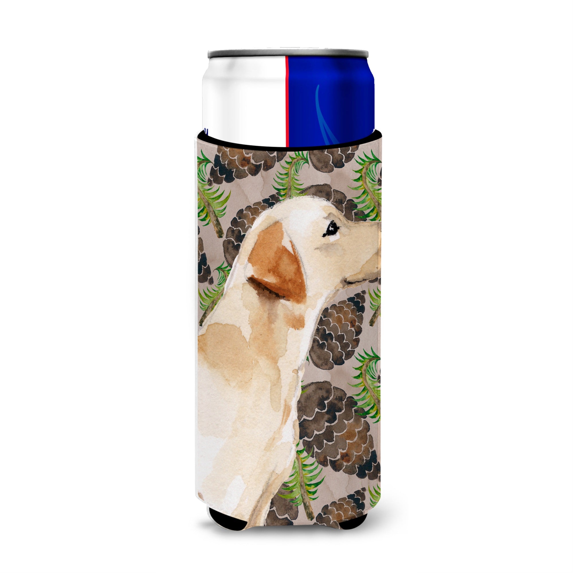 Caroline'S Treasures Yellow Labrador #2 Pine Cones Decorative Can Hugger, Slim, Multicolor