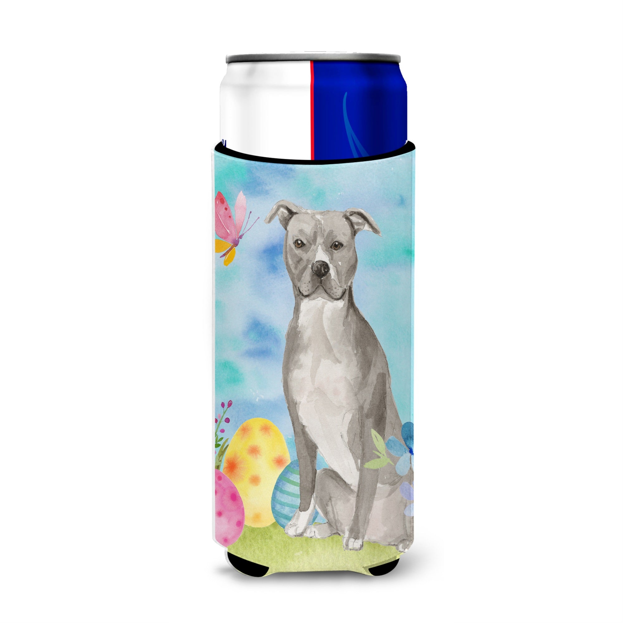 Caroline'S Treasures Staffordshire Bull Terrier Easter Decorative Can Hugger, Slim, Multicolor