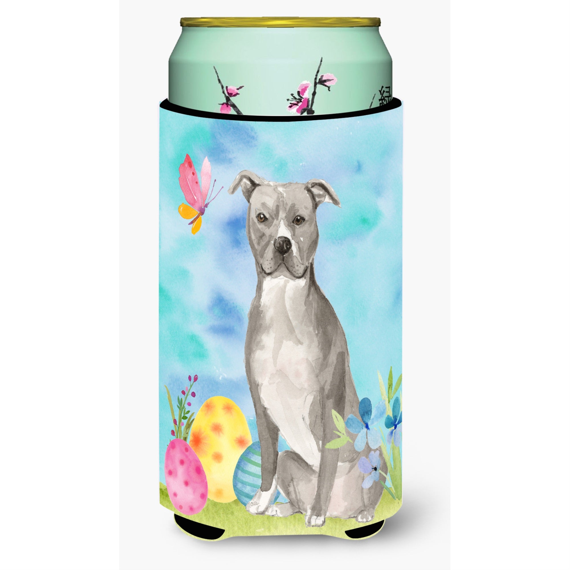 Caroline'S Treasures Staffordshire Bull Terrier Easter Decorative Can Hugger, Tall, Multicolor