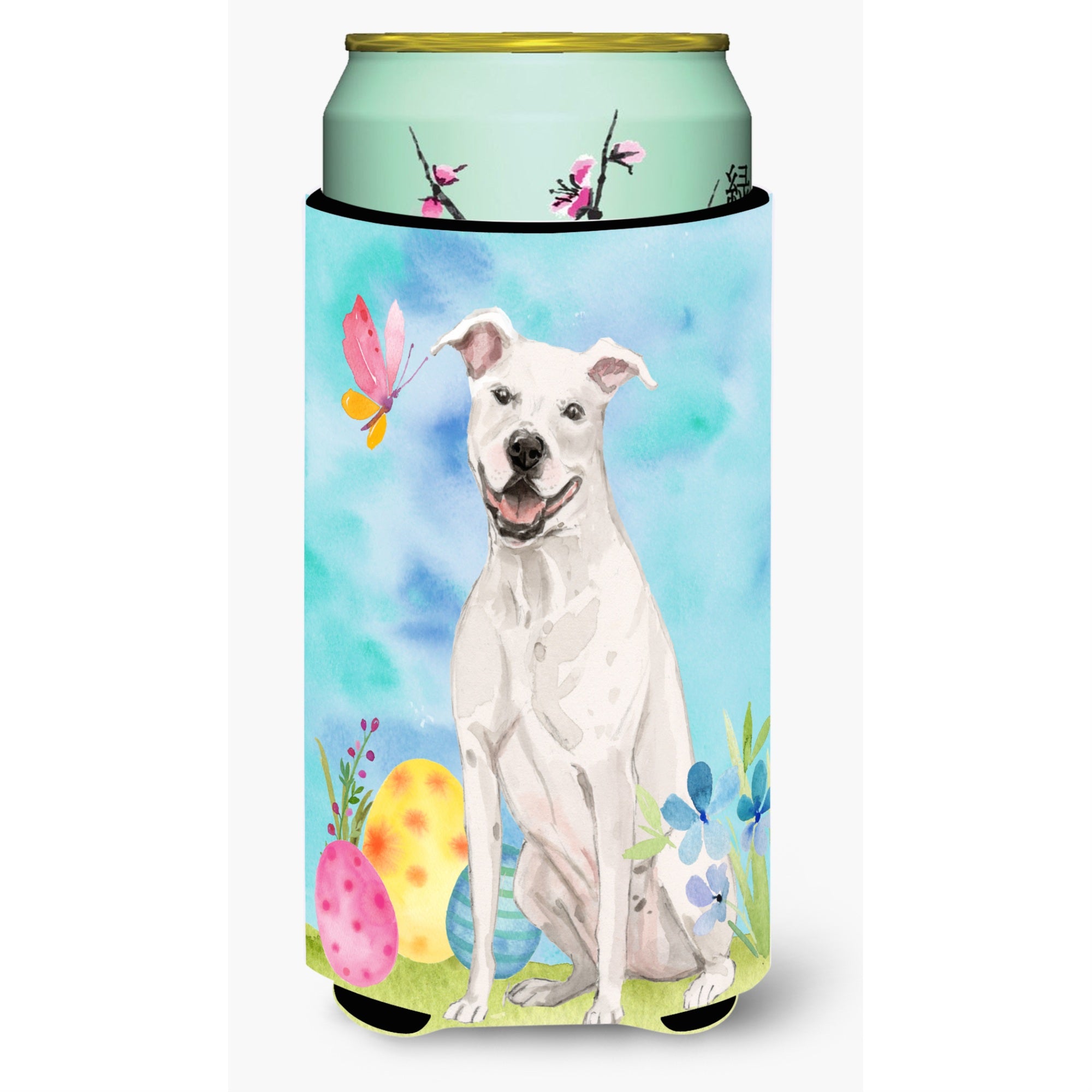 Caroline'S Treasures White Staffie Bull Terrier Easter Decorative Can Hugger, Tall, Multicolor