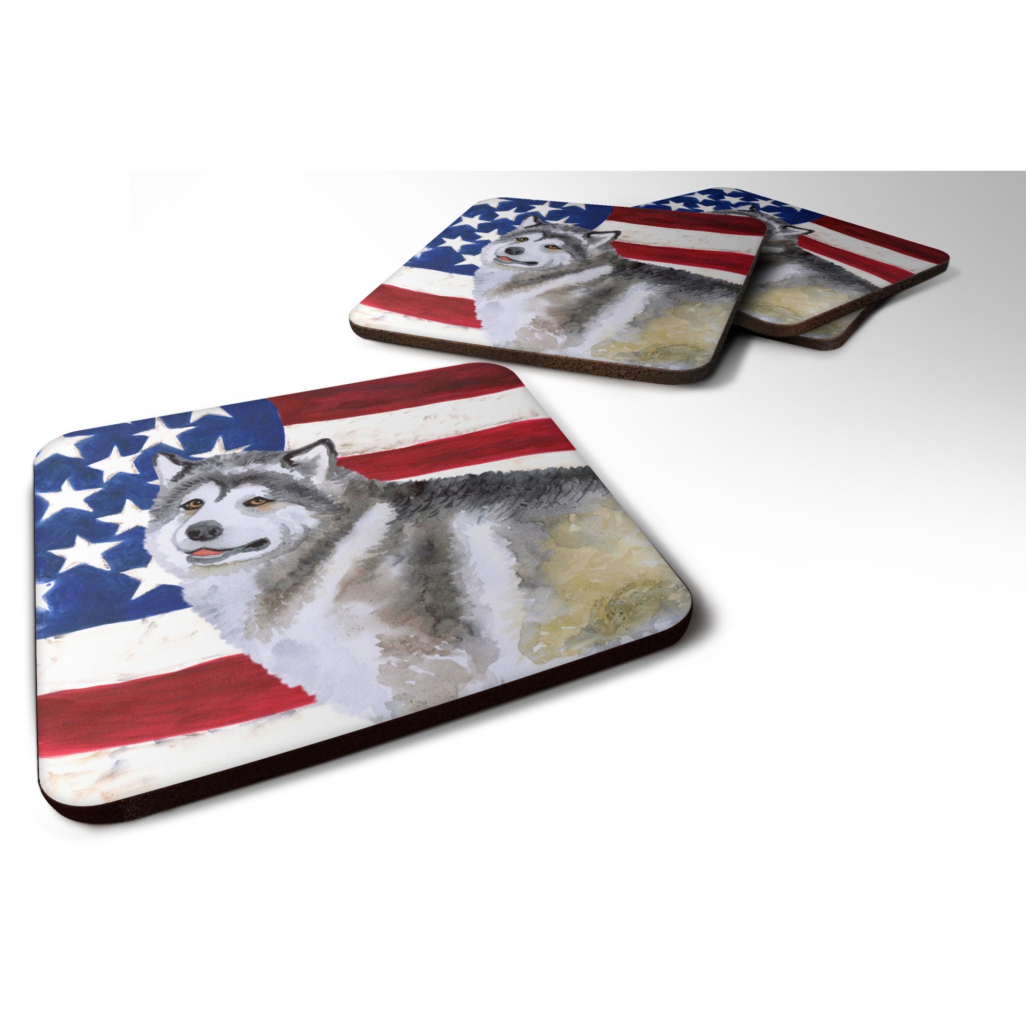 Caroline'S Treasures Alaskan Malamute Patriotic Decorative Coasters, Multicolor