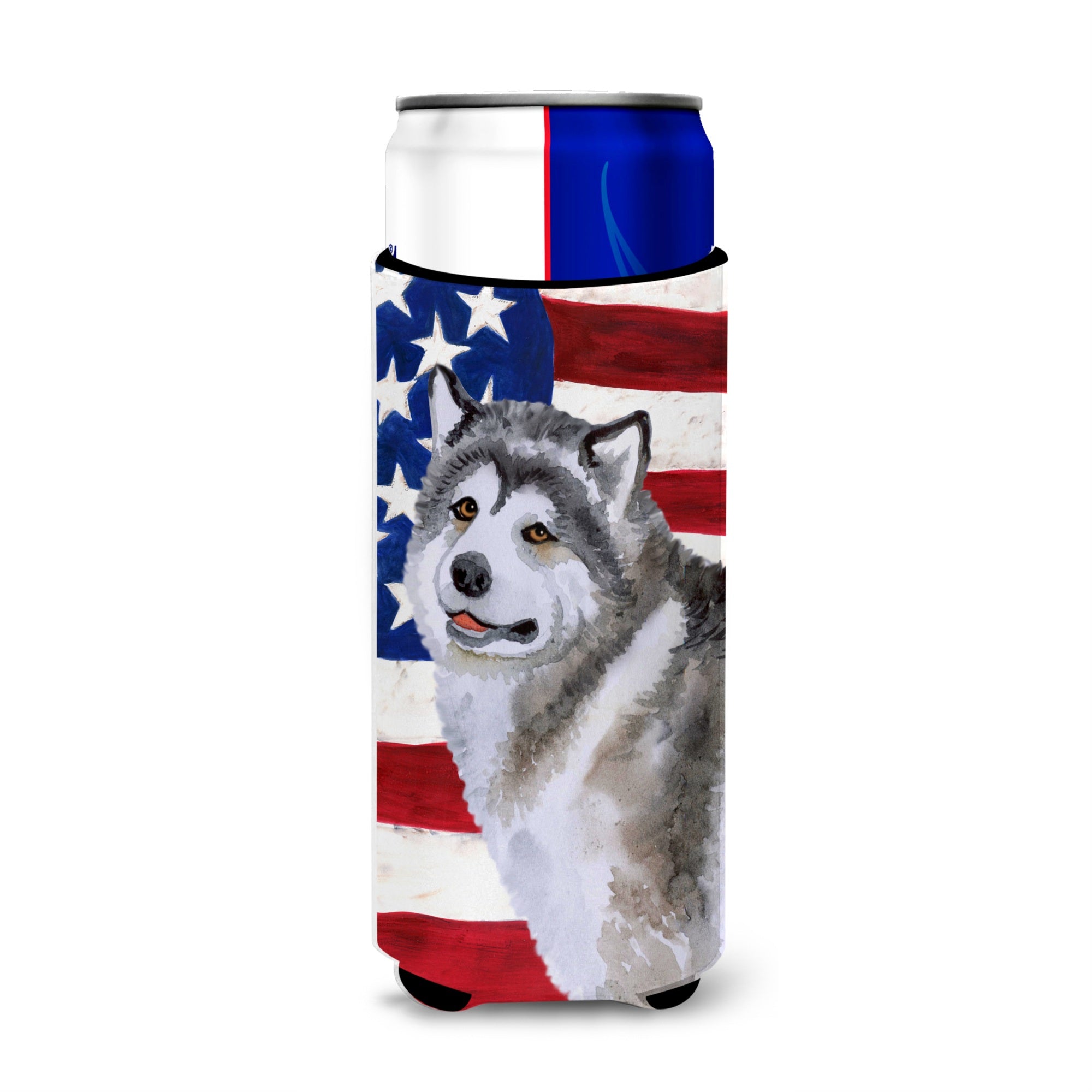 Caroline'S Treasures Alaskan Malamute Patriotic Decorative Can Hugger, Slim, Multicolor