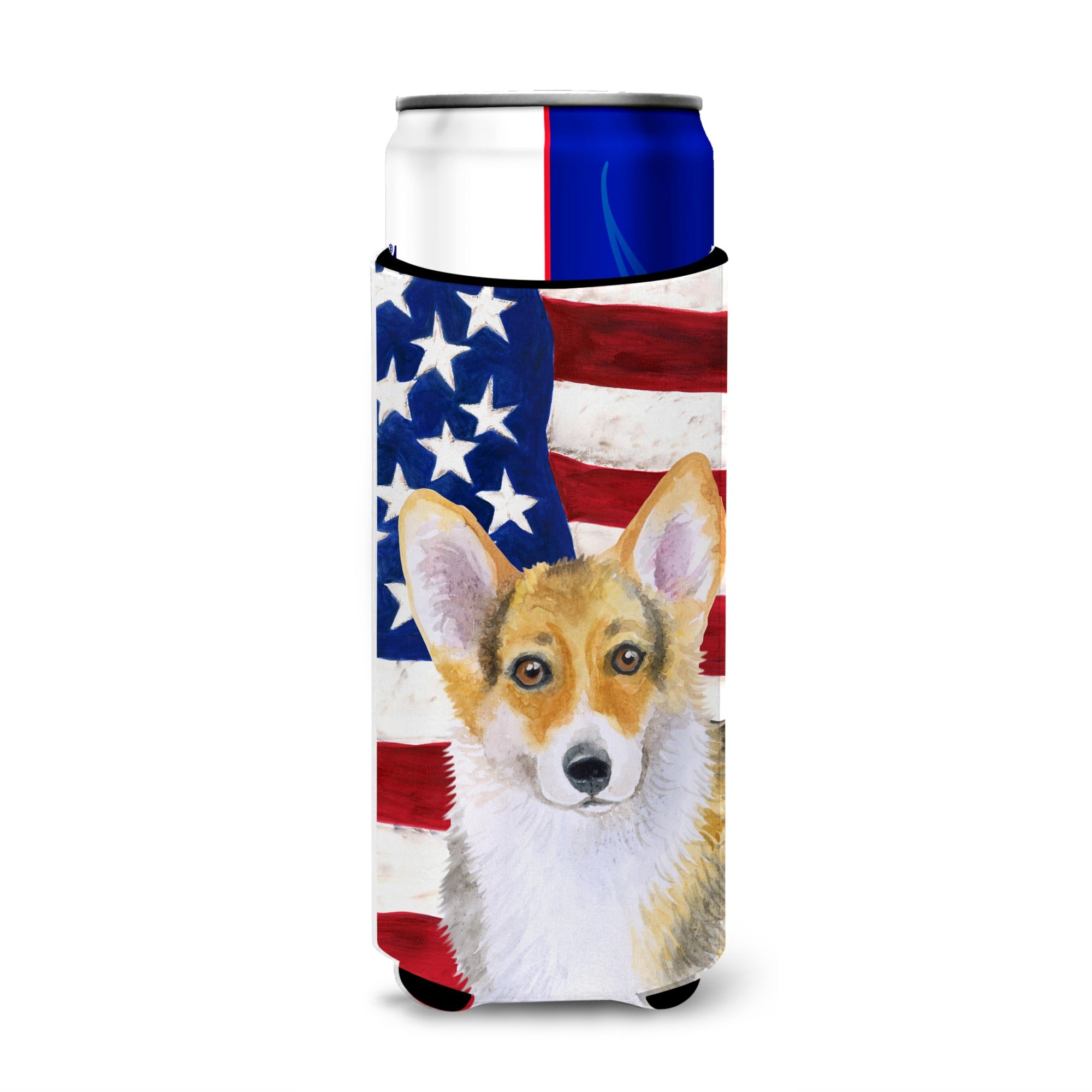 Caroline'S Treasures Pembroke Corgi Patriotic Decorative Can Hugger, Slim, Multicolor