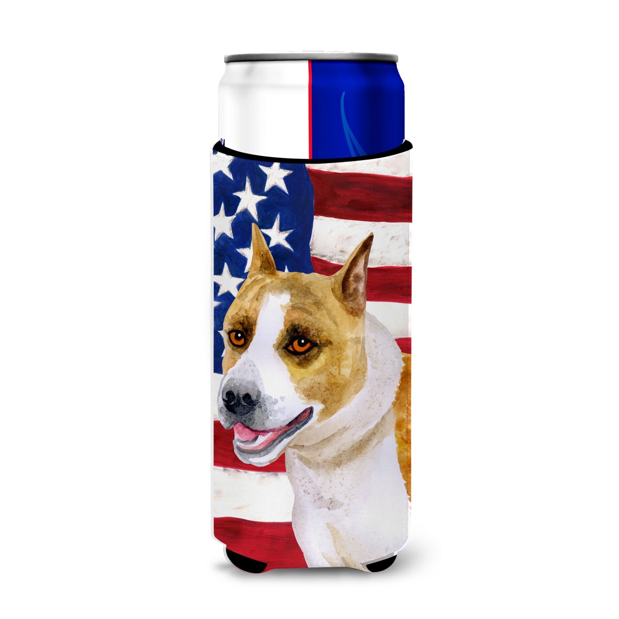 Caroline'S Treasures American Staffordshire Patriotic Decorative Can Hugger, Slim, Multicolor