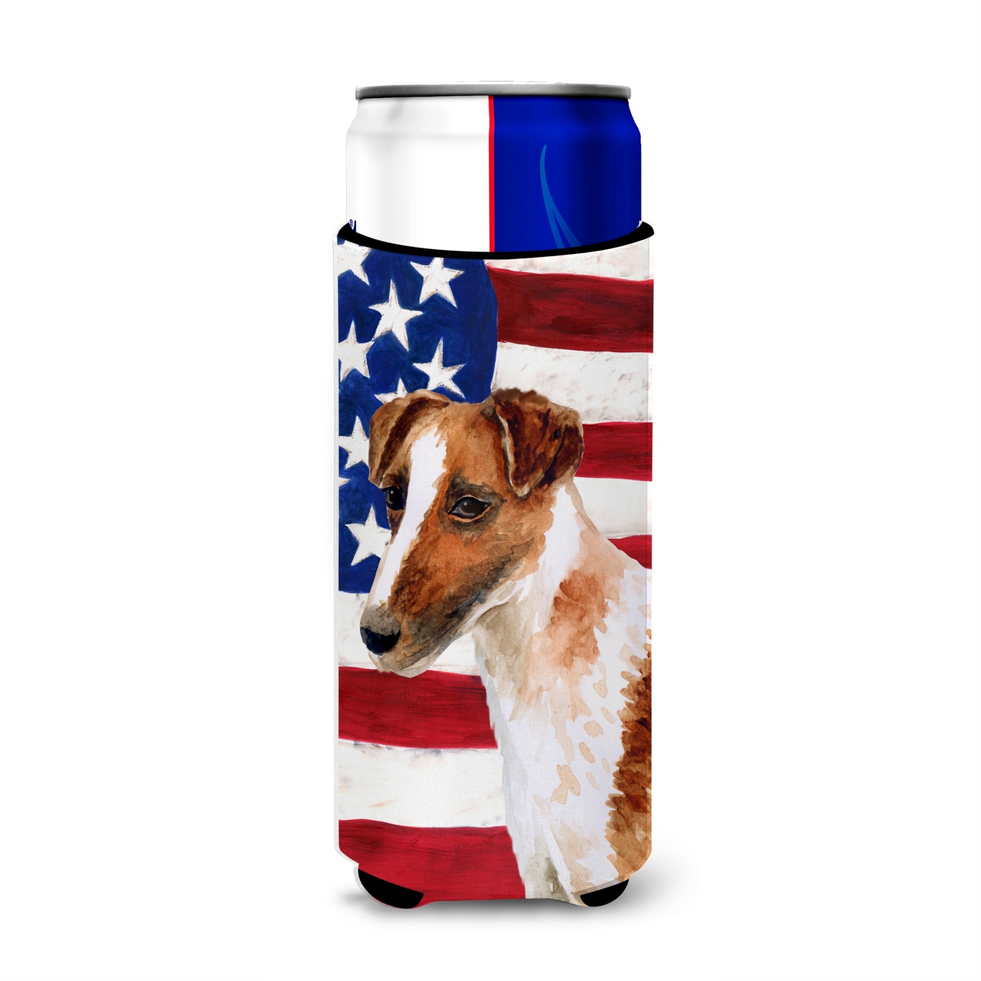 Caroline'S Treasures Smooth Fox Terrier Patriotic Decorative Can Hugger, Slim, Multicolor