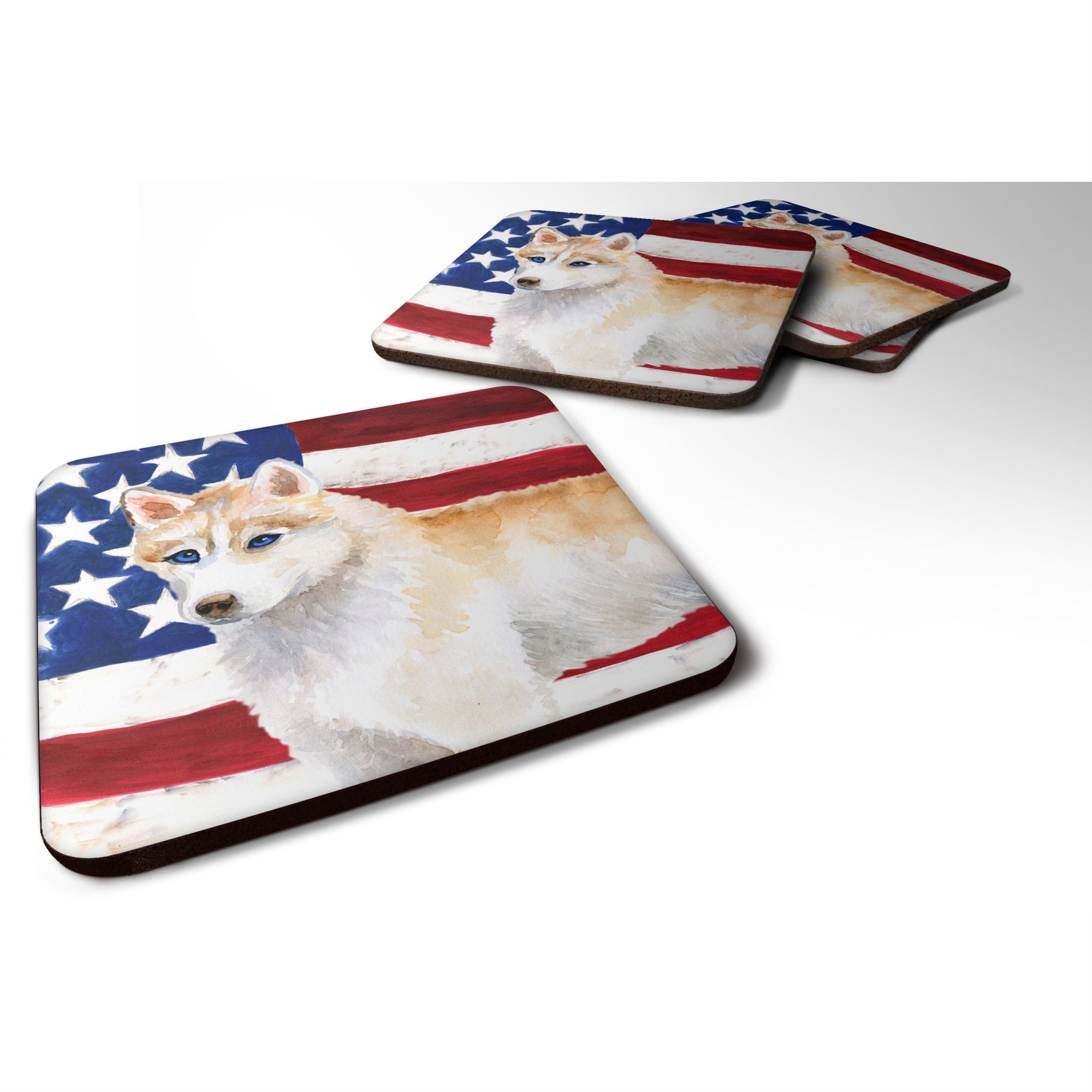 Caroline'S Treasures Siberian Husky Patriotic Decorative Coasters, Multicolor