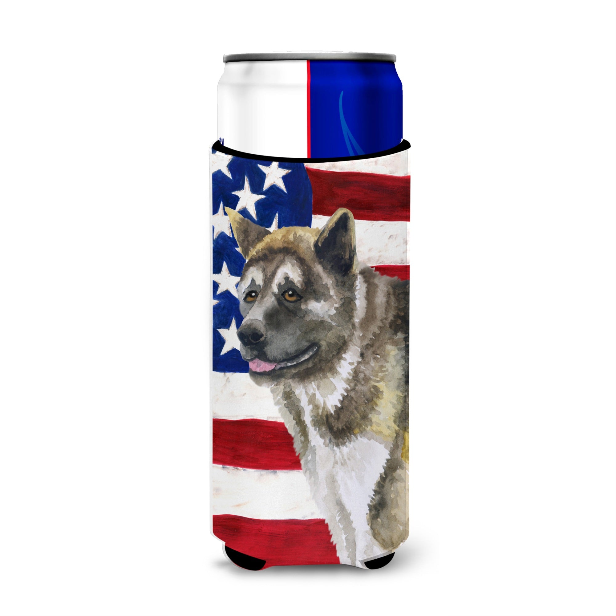 Caroline'S Treasures American Akita Patriotic Decorative Can Hugger, Slim, Multicolor