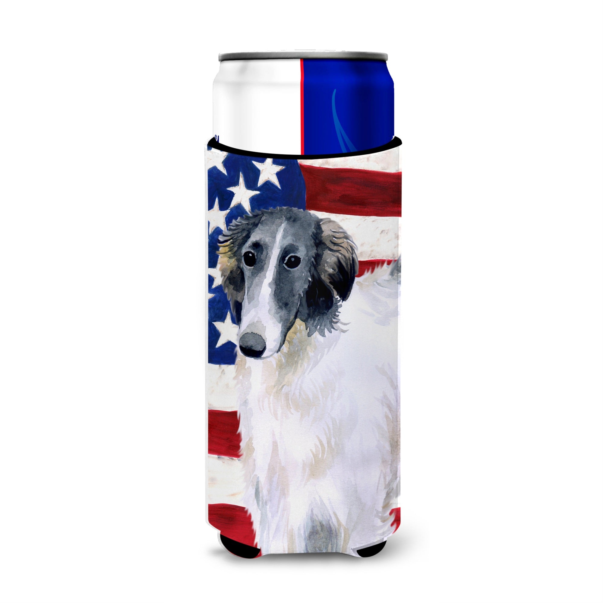 Caroline'S Treasures Borzoi Patriotic Decorative Can Hugger, Slim, Multicolor