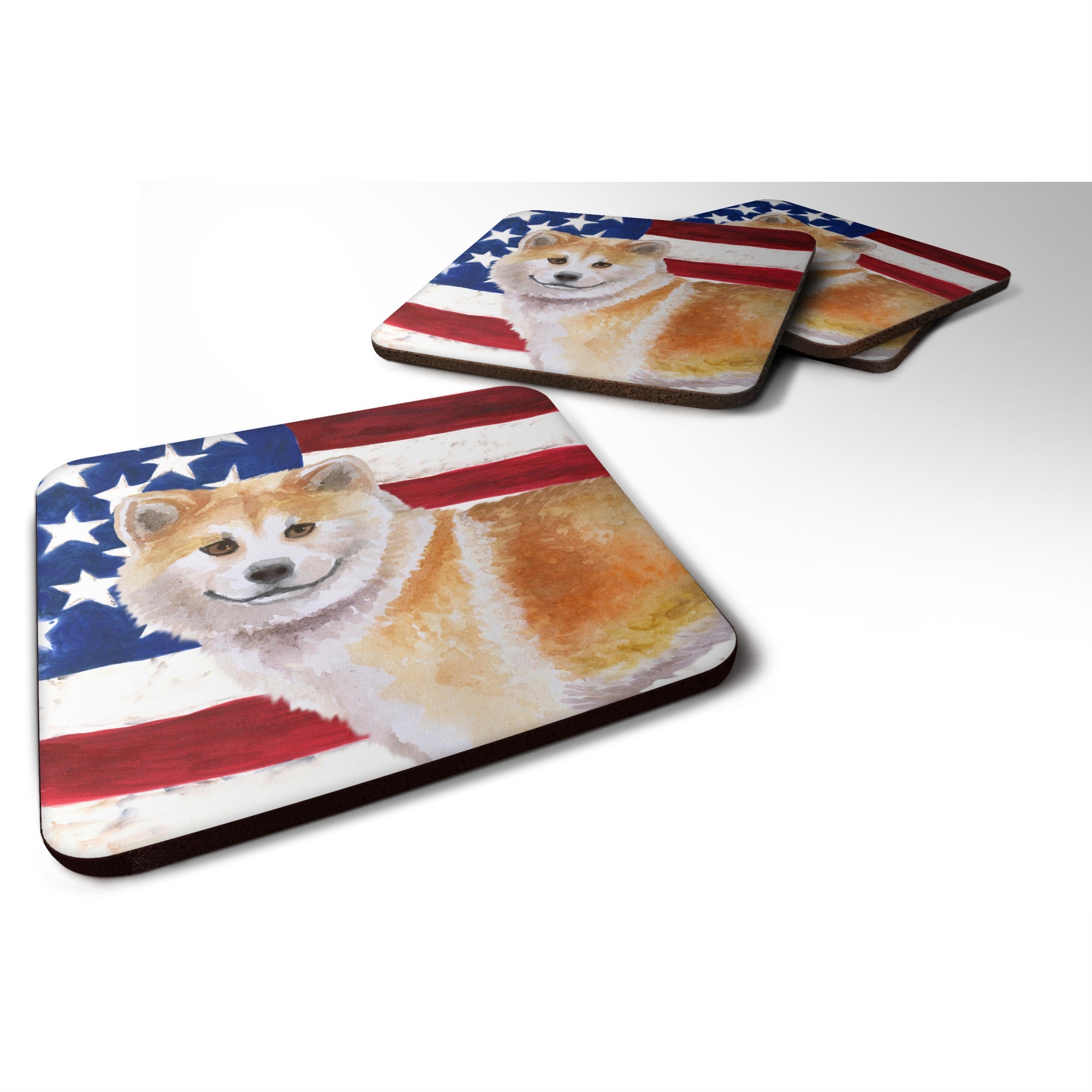 Caroline'S Treasures Shiba Inu Patriotic Decorative Coasters, Multicolor