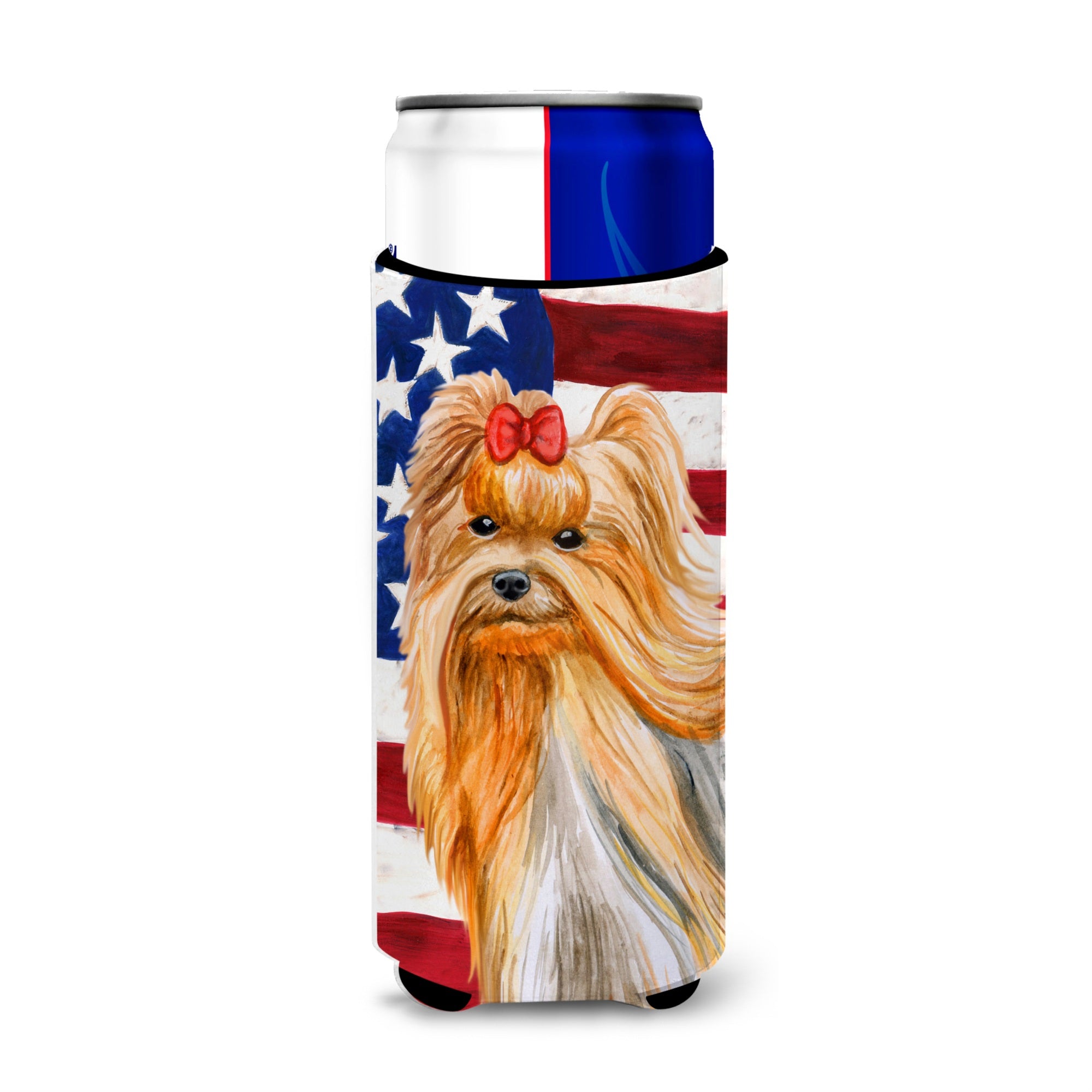 Caroline'S Treasures Yorkshire Terrier Patriotic Decorative Can Hugger, Slim, Multicolor