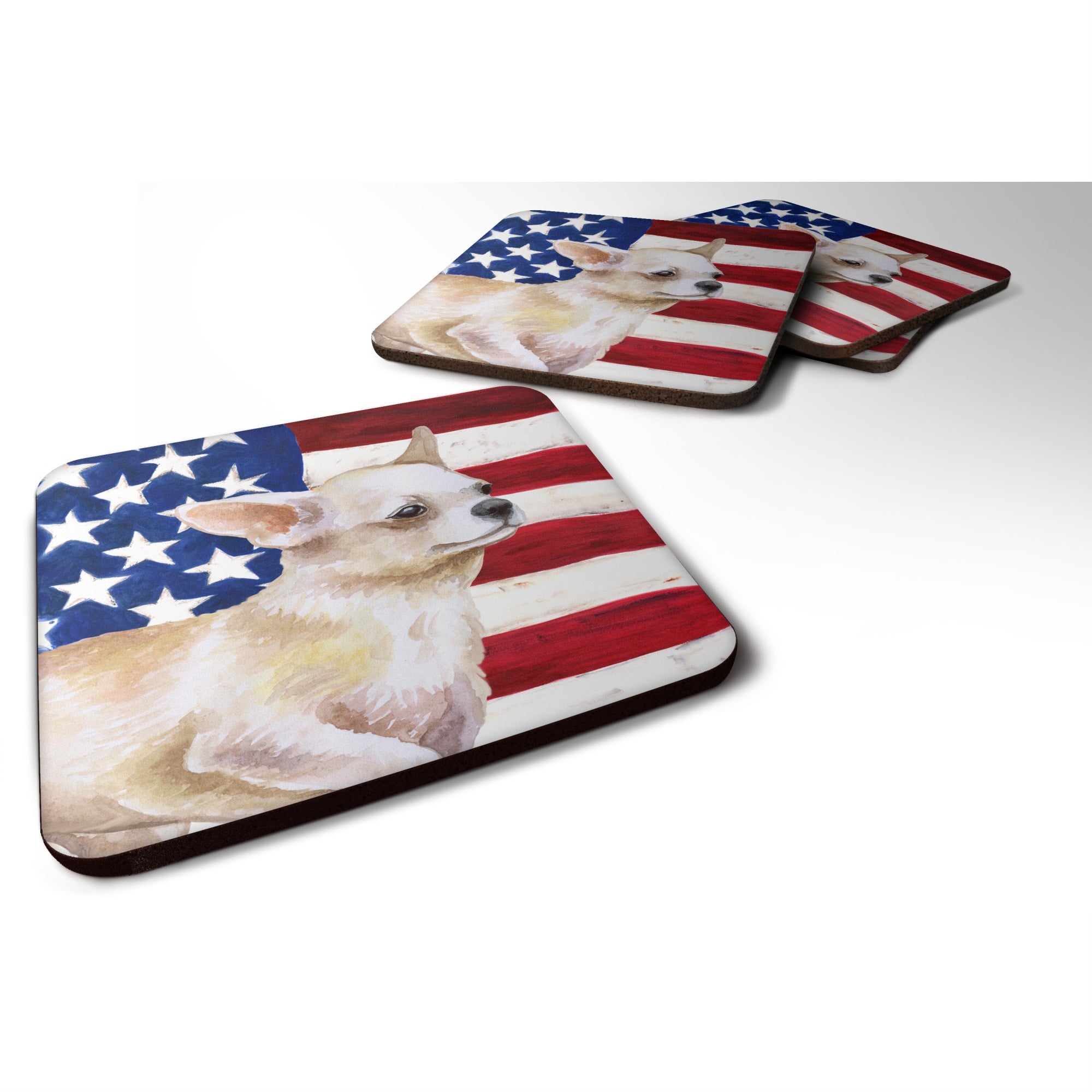 Caroline'S Treasures Chihuahua Leg Up Patriotic Decorative Coasters, Multicolor