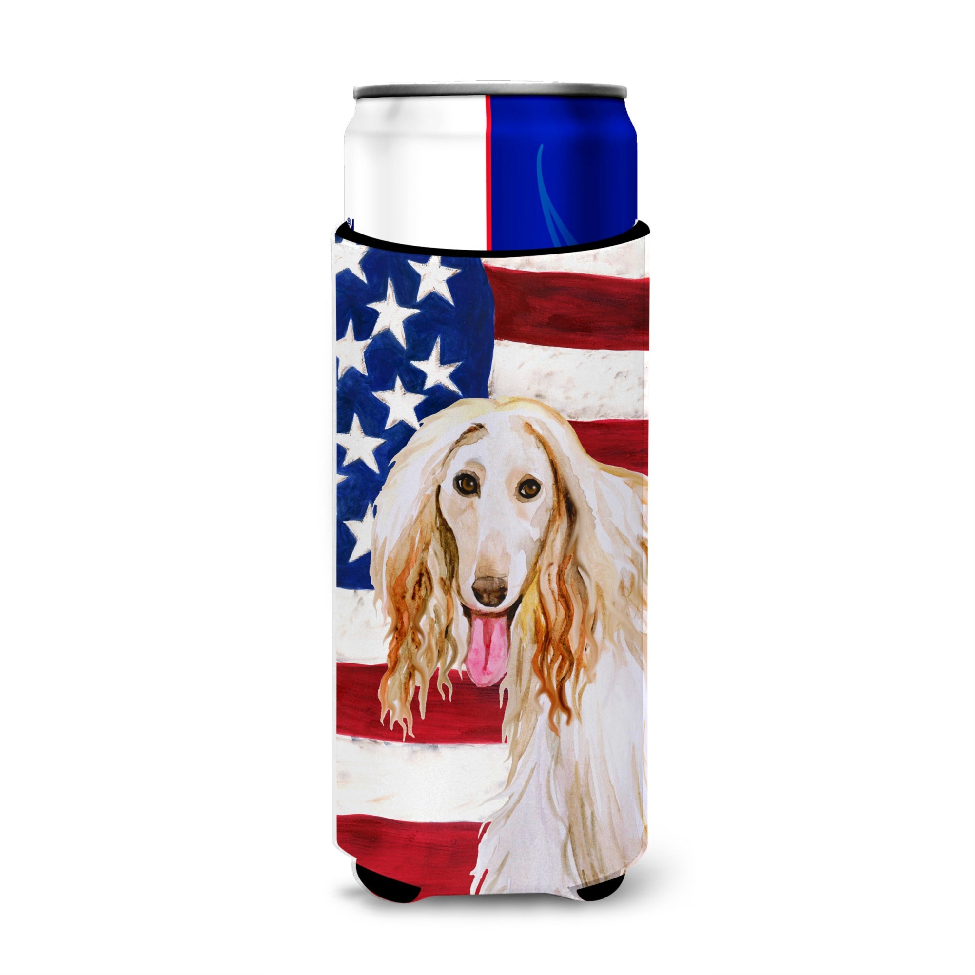 Caroline'S Treasures Afghan Hound Patriotic Decorative Can Hugger, Slim, Multicolor