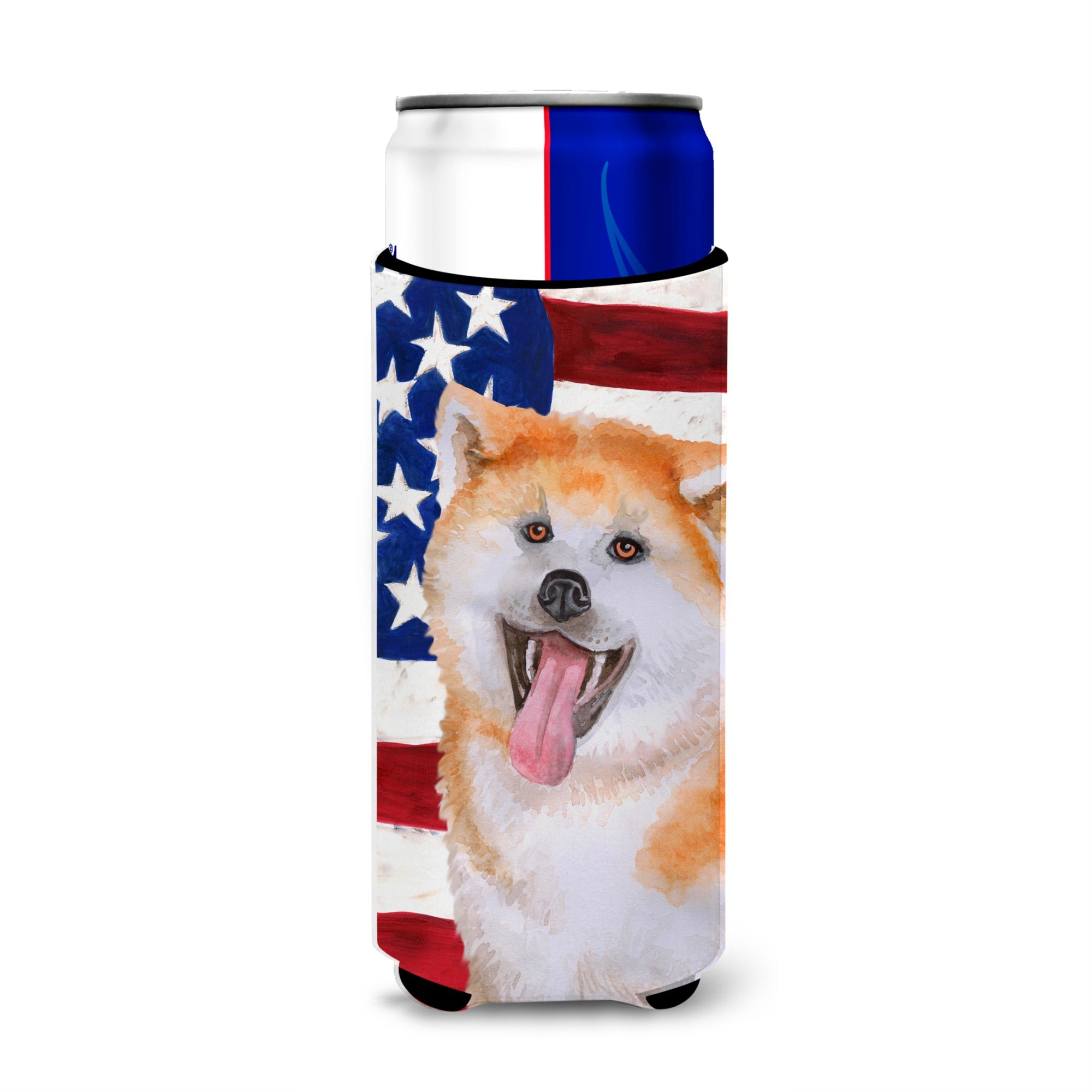 Caroline'S Treasures Akita Patriotic Decorative Can Hugger, Slim, Multicolor