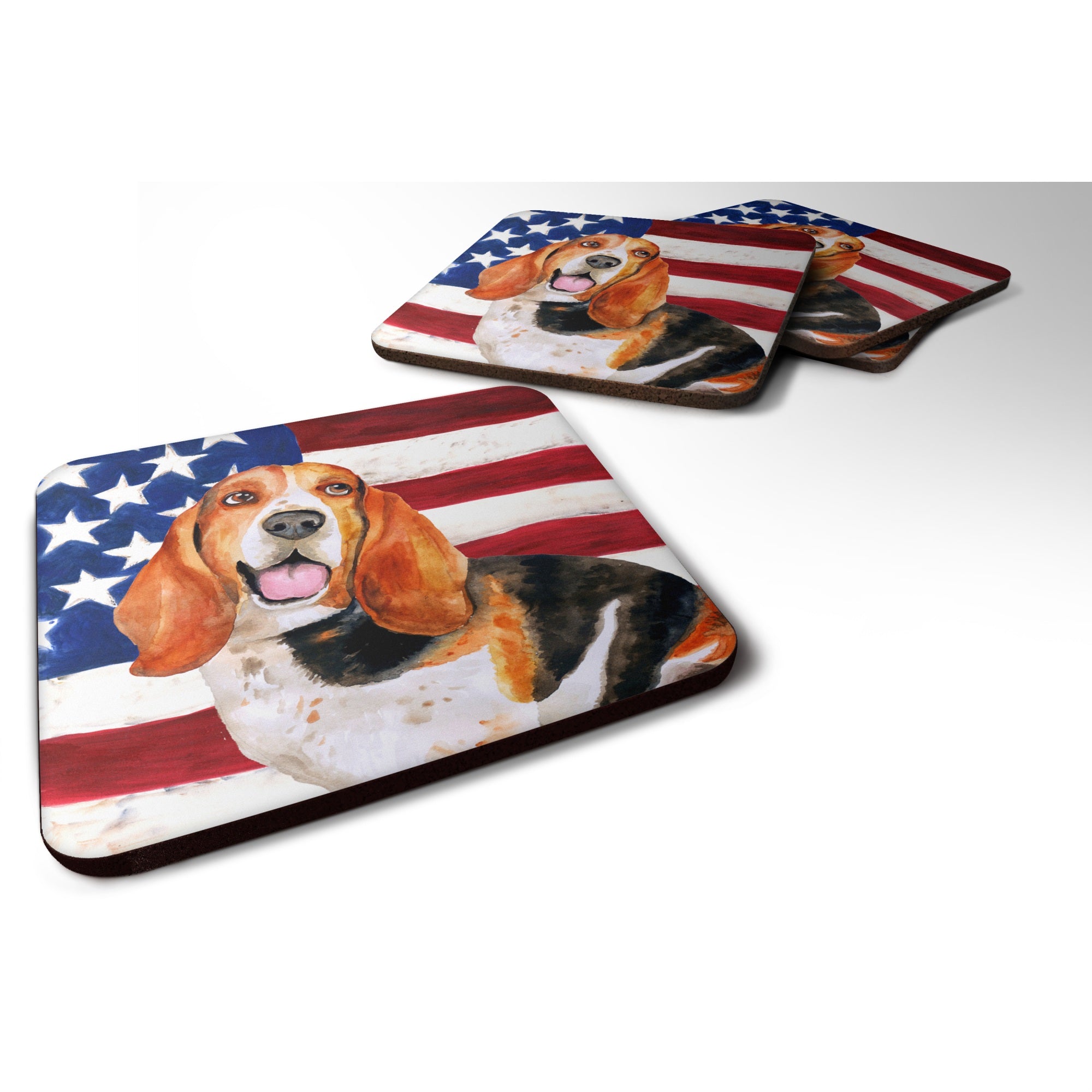 Caroline'S Treasures Basset Hound Patriotic Decorative Coasters, Multicolor