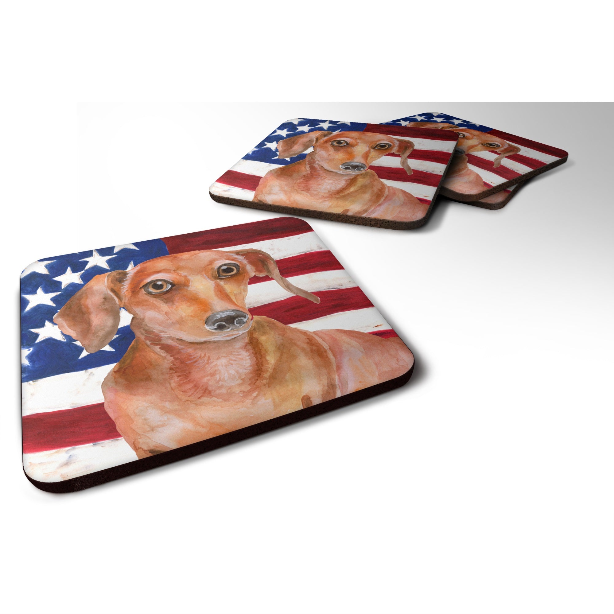 Caroline'S Treasures Red Dachshund Patriotic Decorative Coasters, Multicolor
