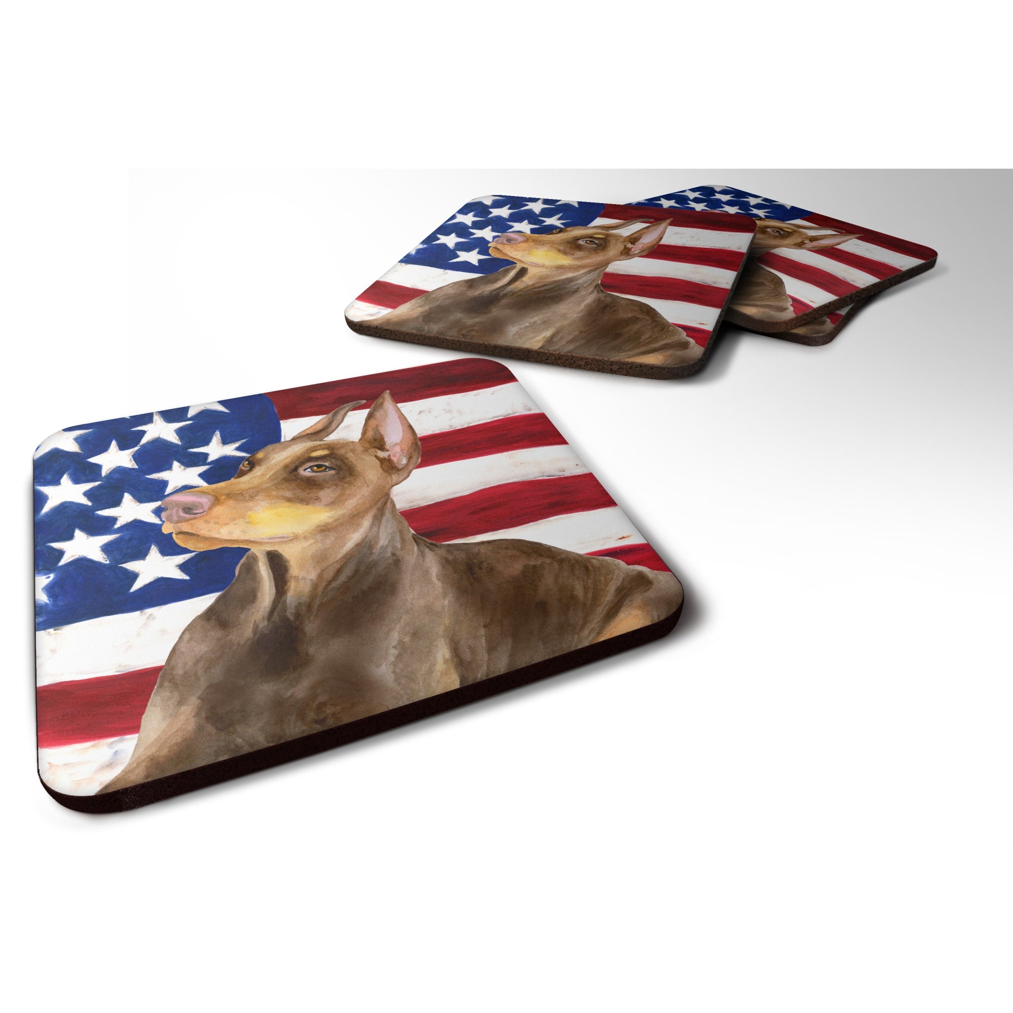 Caroline'S Treasures Doberman Pinscher Patriotic Decorative Coasters, Multicolor