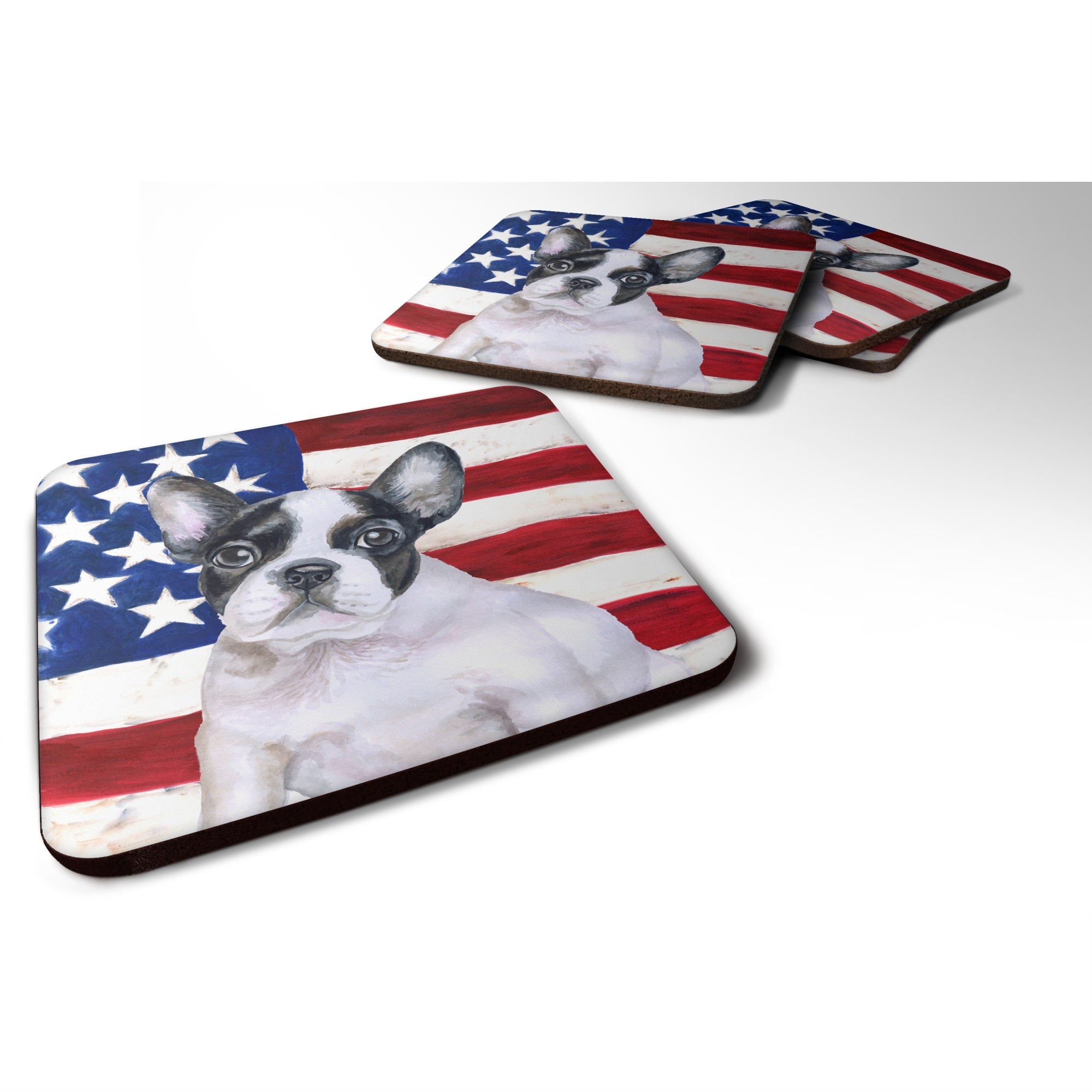 Caroline'S Treasures French Bulldog Black White Patriotic Decorative Coasters, Multicolor