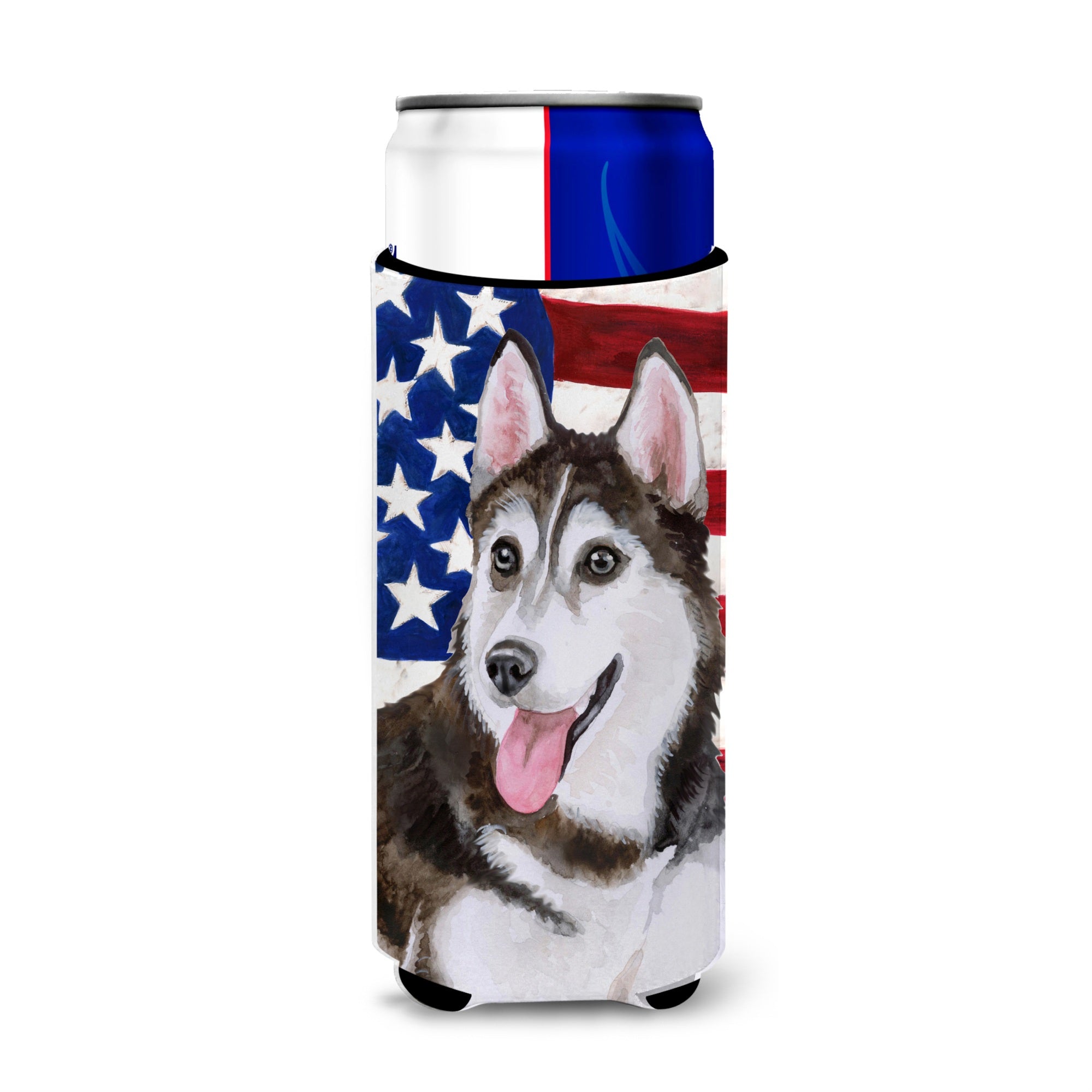 Caroline'S Treasures Siberian Husky #2 Patriotic Decorative Can Hugger, Slim, Multicolor