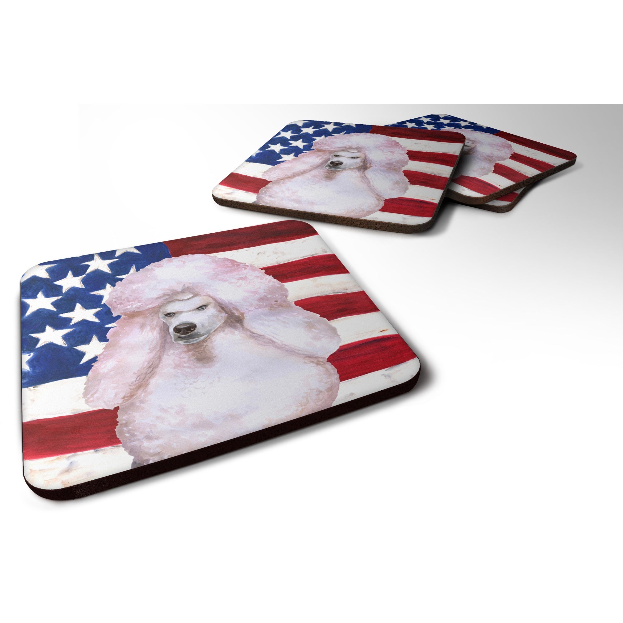 Caroline'S Treasures White Standard Poodle Patriotic Decorative Coasters, Multicolor