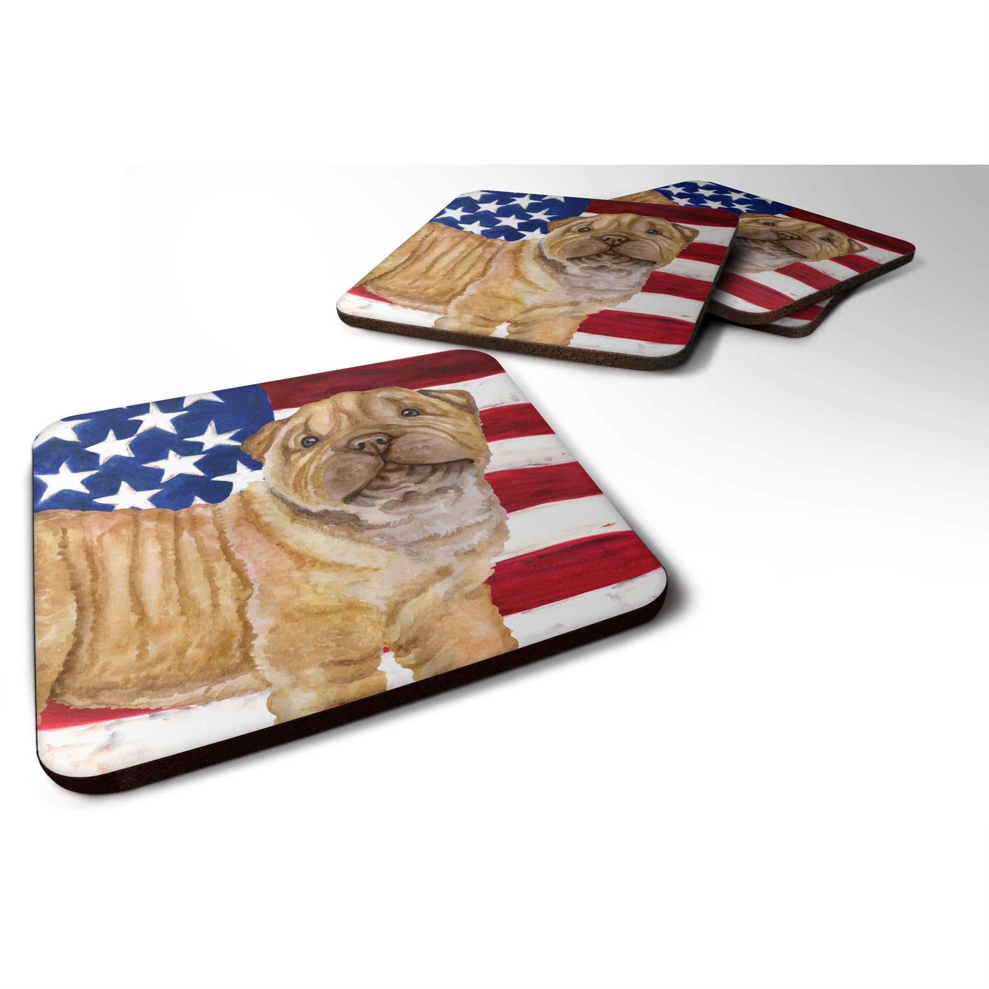 Caroline'S Treasures Shar Pei Puppy Patriotic Decorative Coasters, Multicolor