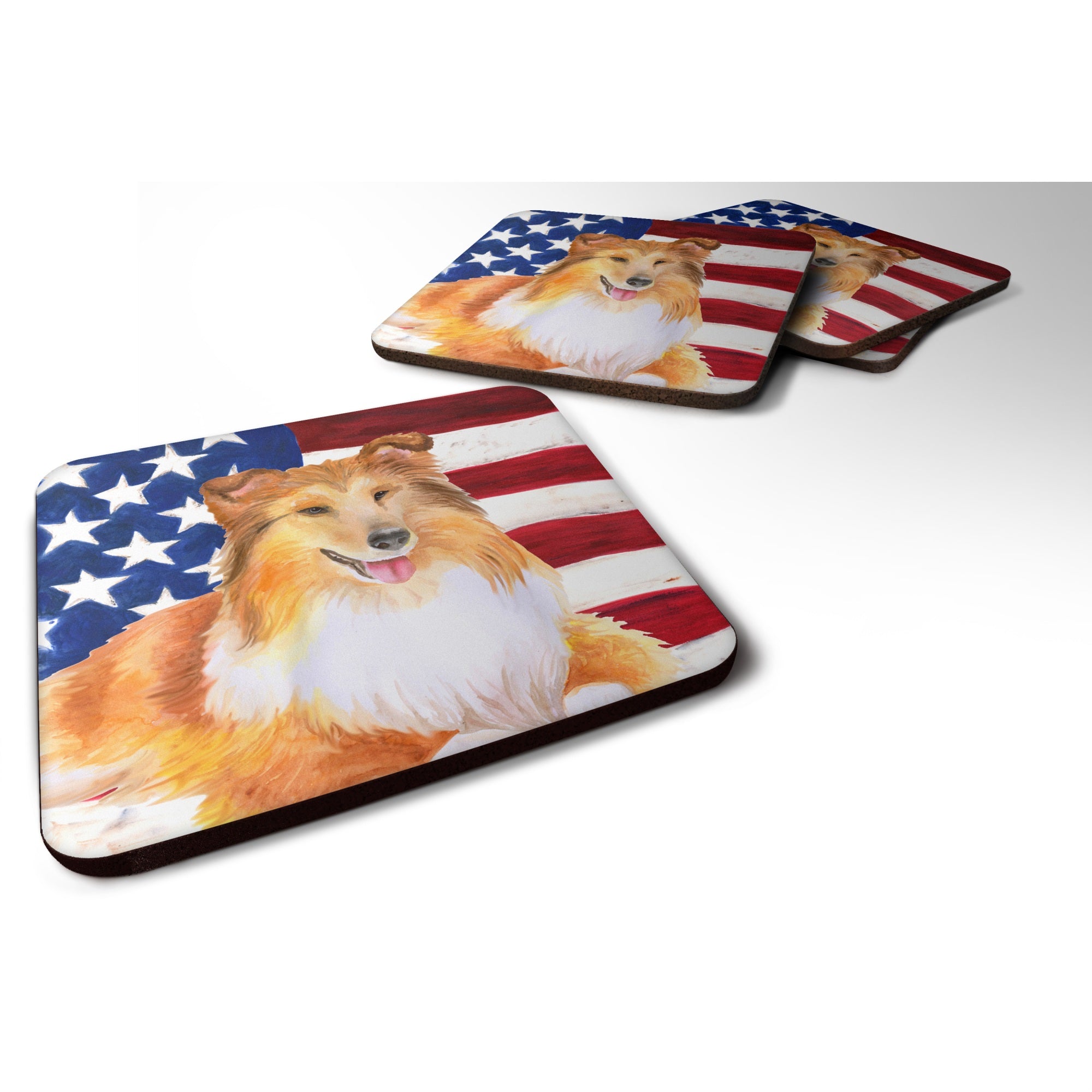 Caroline'S Treasures Sheltie Patriotic Decorative Coasters, Multicolor