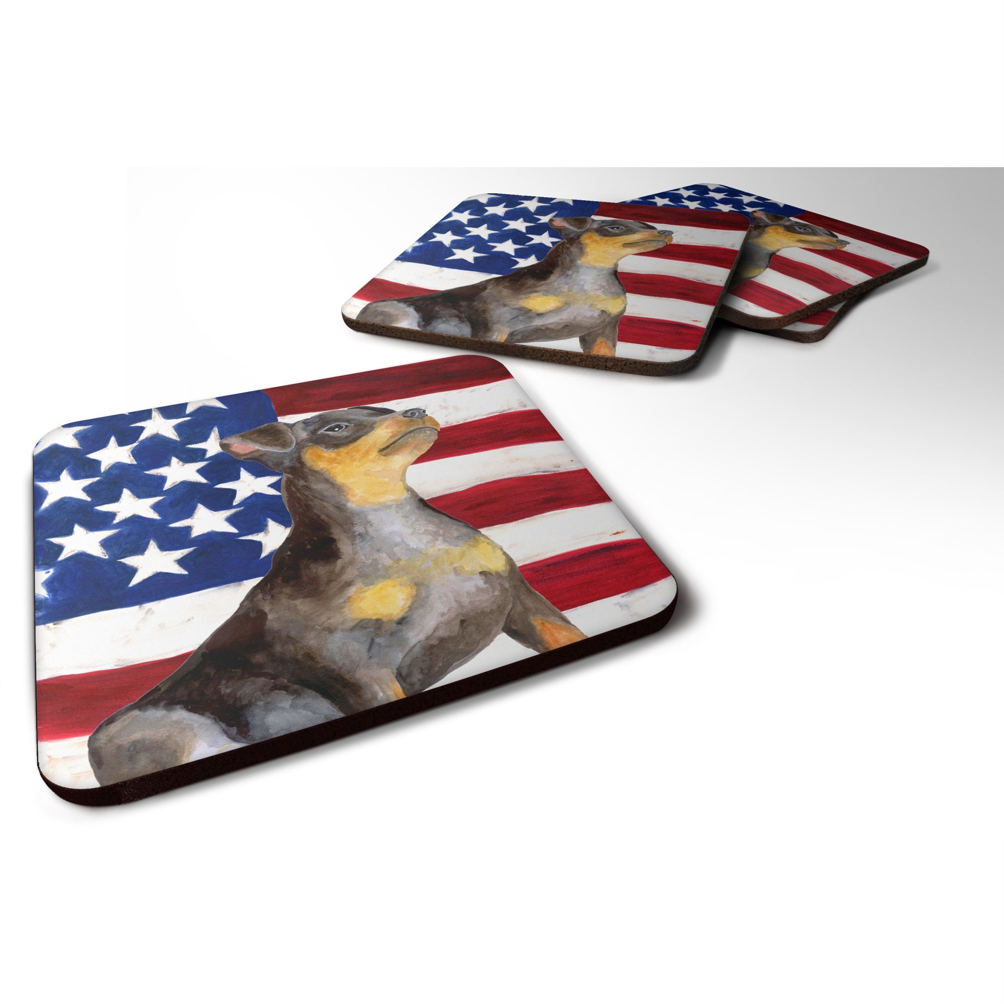 Caroline'S Treasures Miniature Pinscher #2 Patriotic Decorative Coasters, Multicolor